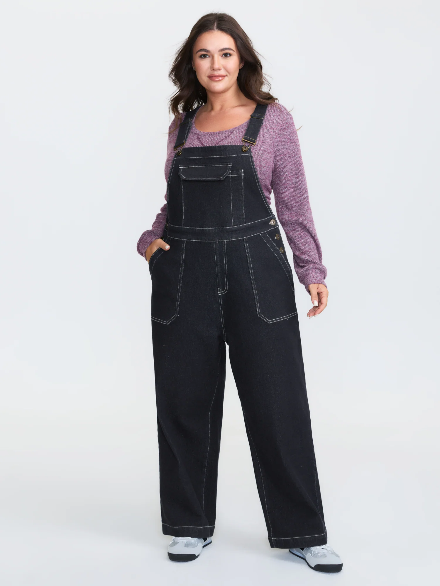 Denim Overall Straps Wide-Leg Jumpsuit