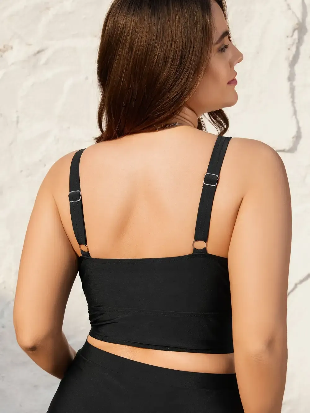 Embroidered Surplice Neck Adjustable Swim Top