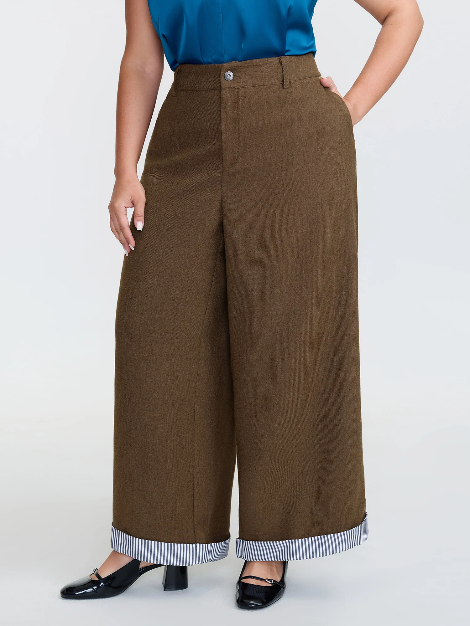 Striped Color-Blocked Hem Pants