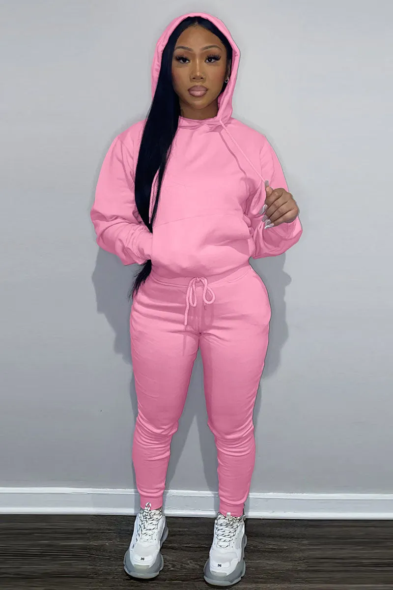 Casual Two Piece Drawstring Hoodie Pants Sweatsuit
