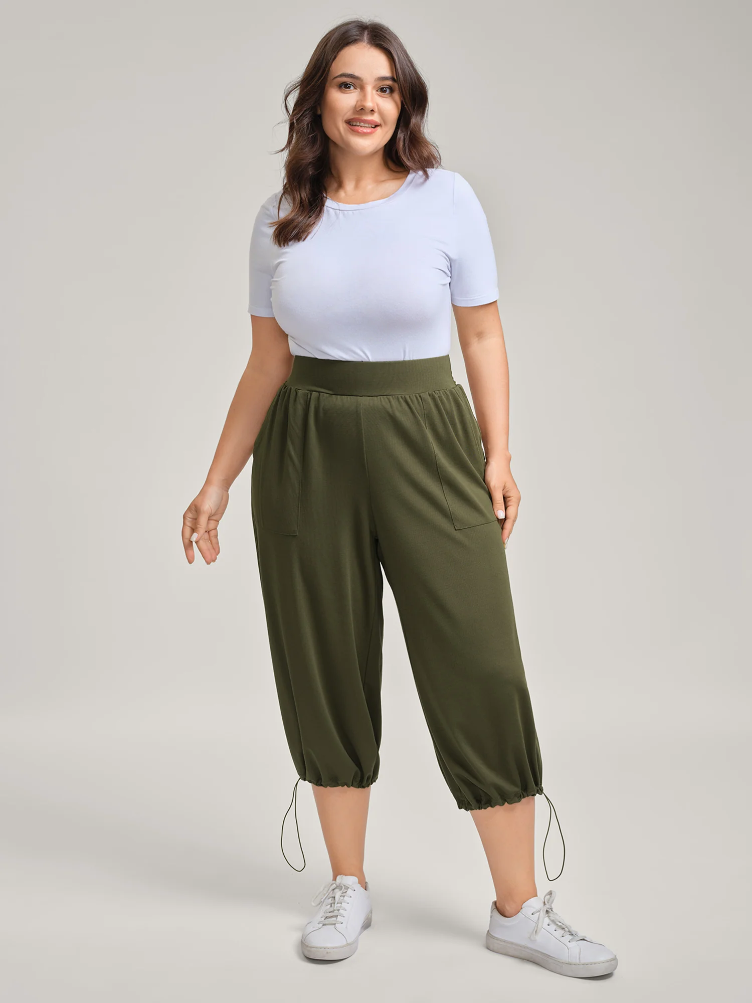 Stretchy Adjustable Cuffs Wide-Leg Pants