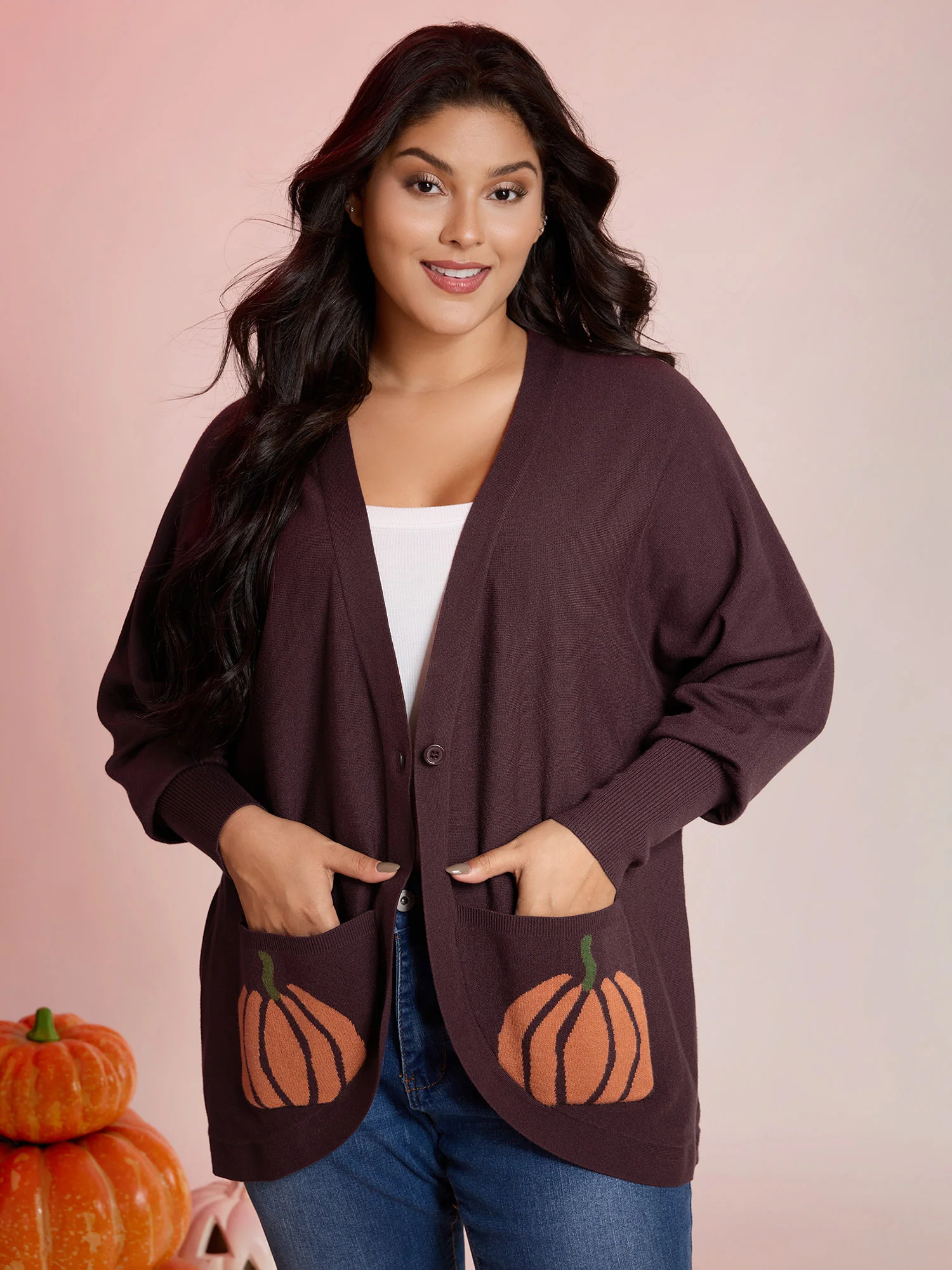 Supersoft Pumpkin Pockets Supersoft Curvy Hem Cardigan