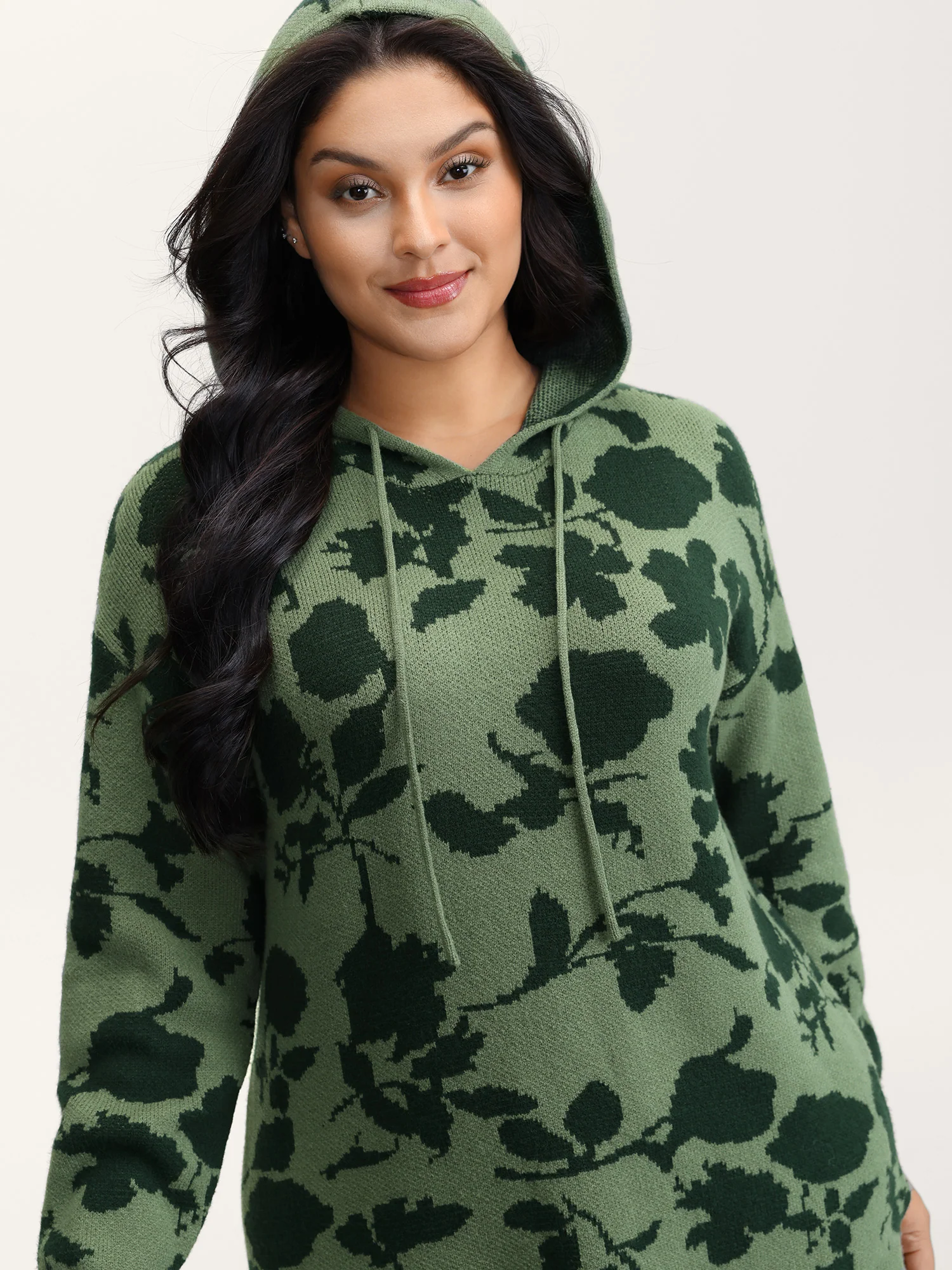 Supersoft Flower Silhouette Jacquard Hooded Pullover