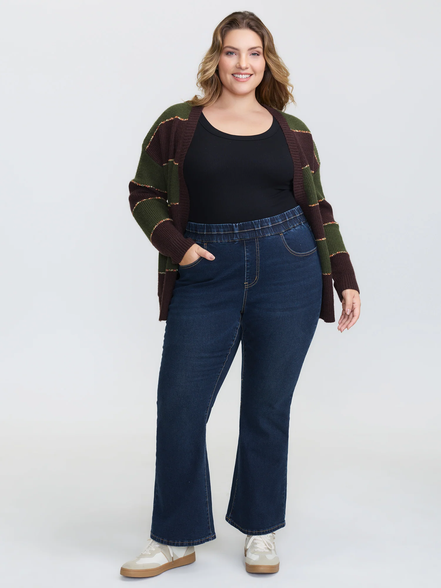 Elastic Waistband Flare Hem Jeans