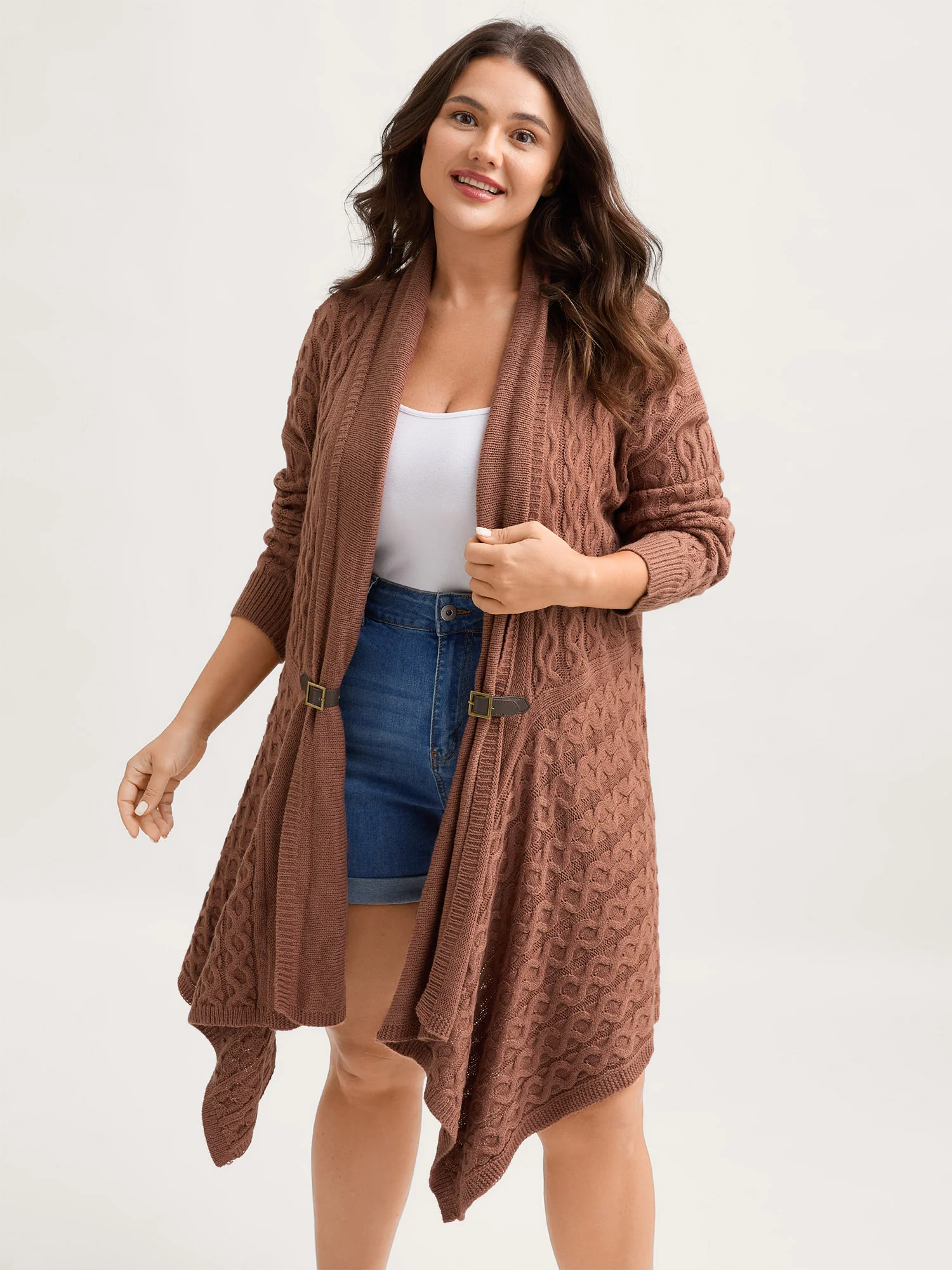Cable Knot Irregular Hem Cardigan