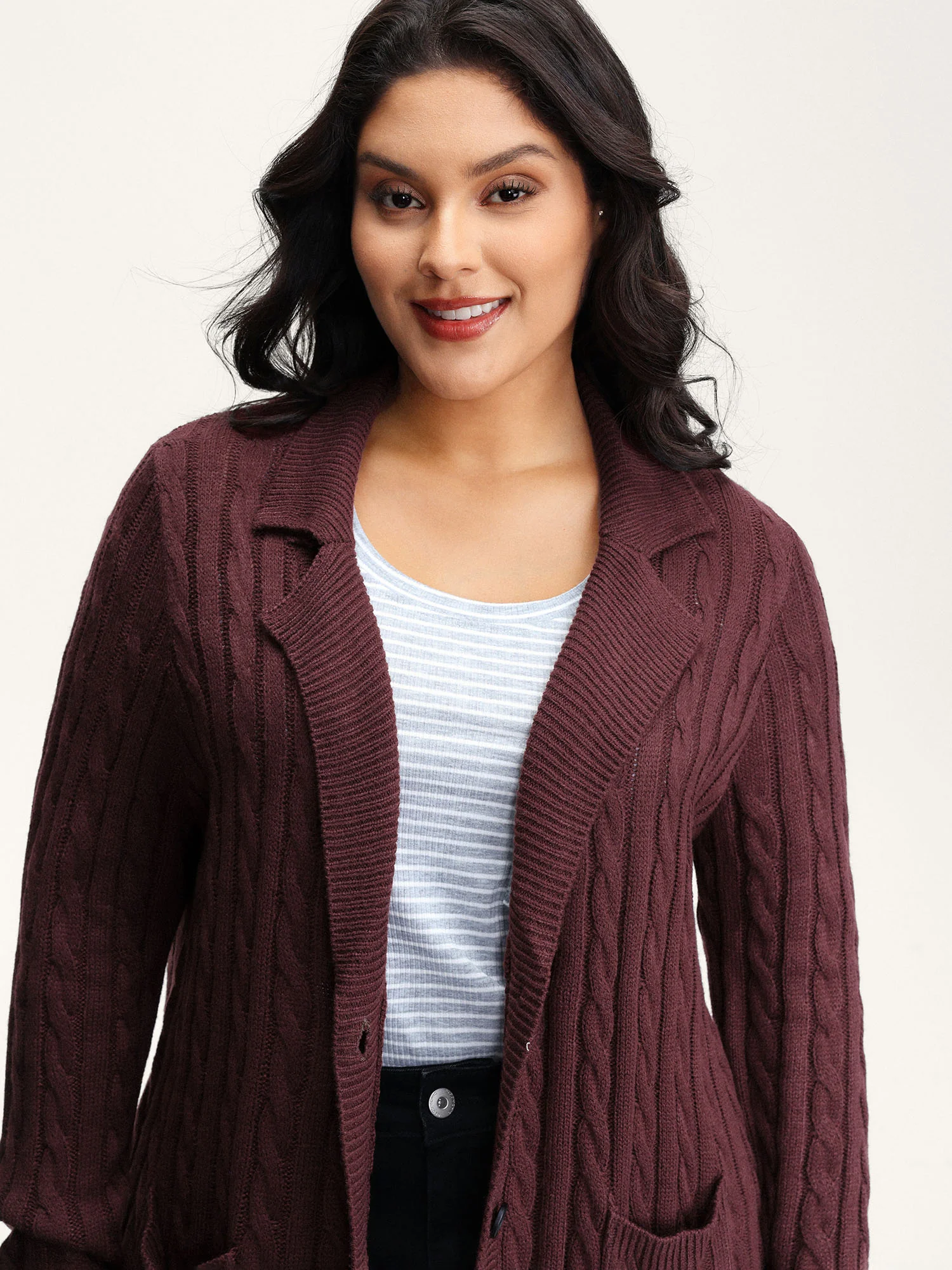 Twist Textured Notched Lapels Knit Cardigan