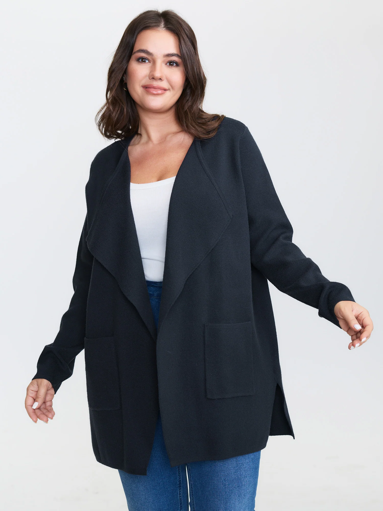 Asymmetrical Notched Lapel Collar Open Cardigan
