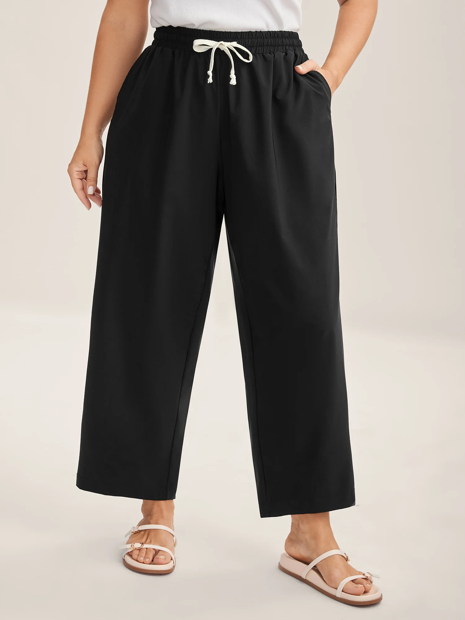 Quick-Dry Waist Drawstring Straight-Leg Pants