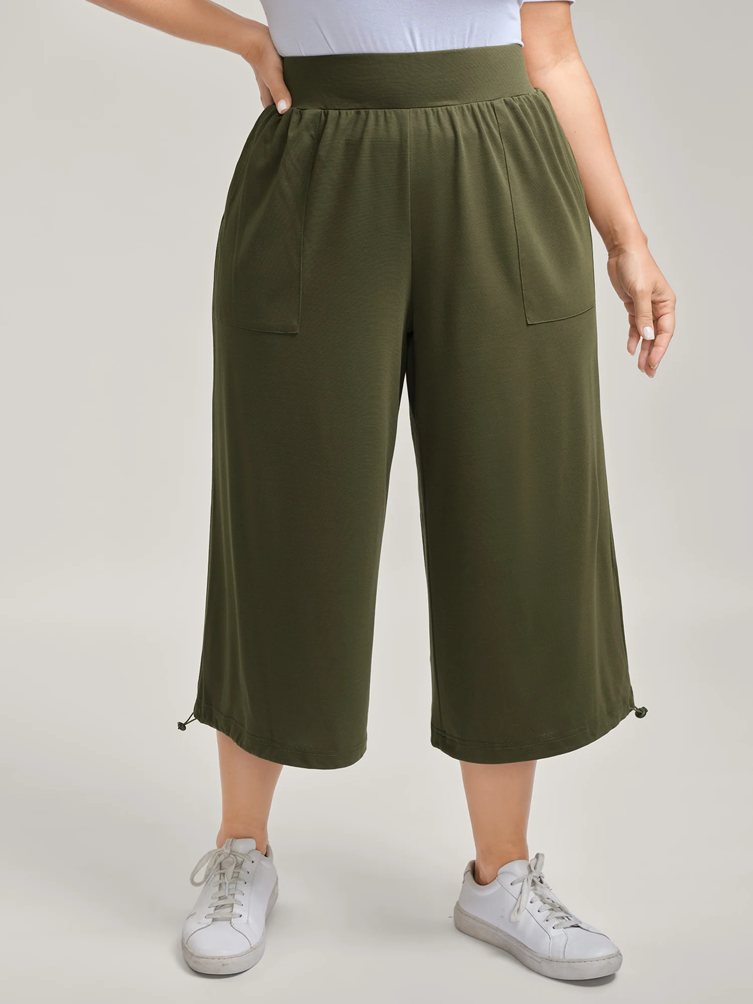 Stretchy Adjustable Cuffs Wide-Leg Pants