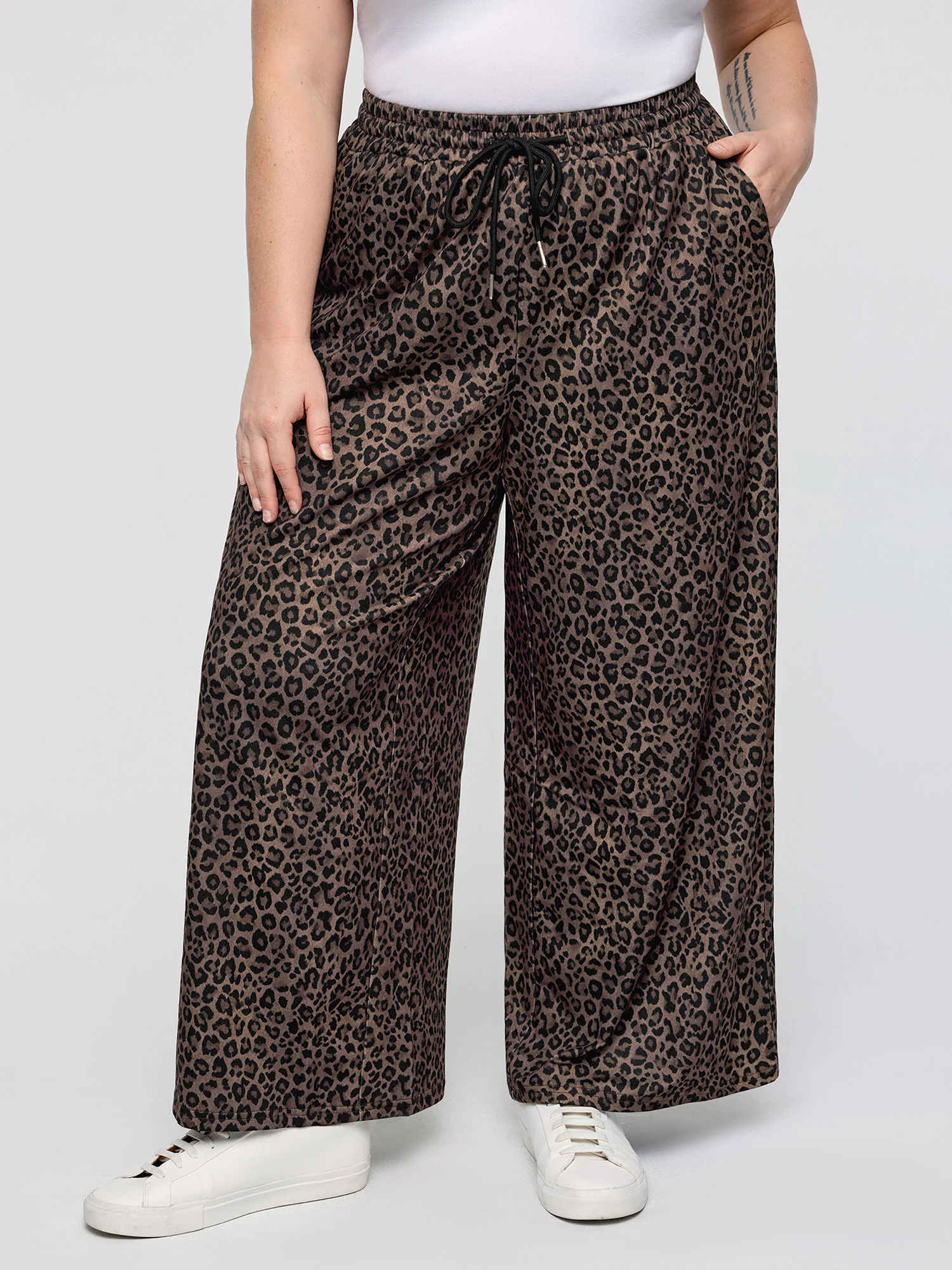 Leopard Print Drawstring Waist Pants