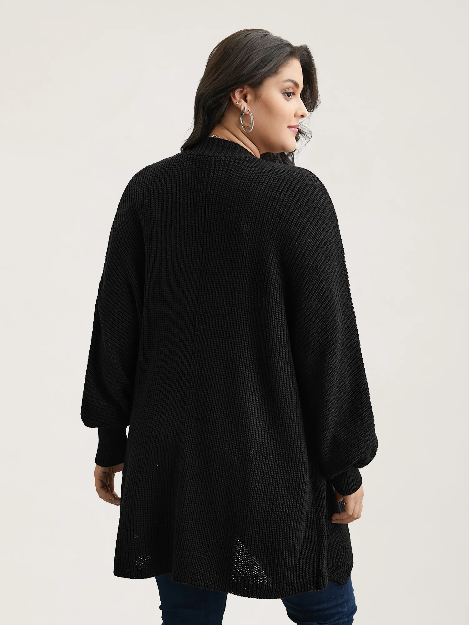 Textured Cut-Out Open-Front Cardigan