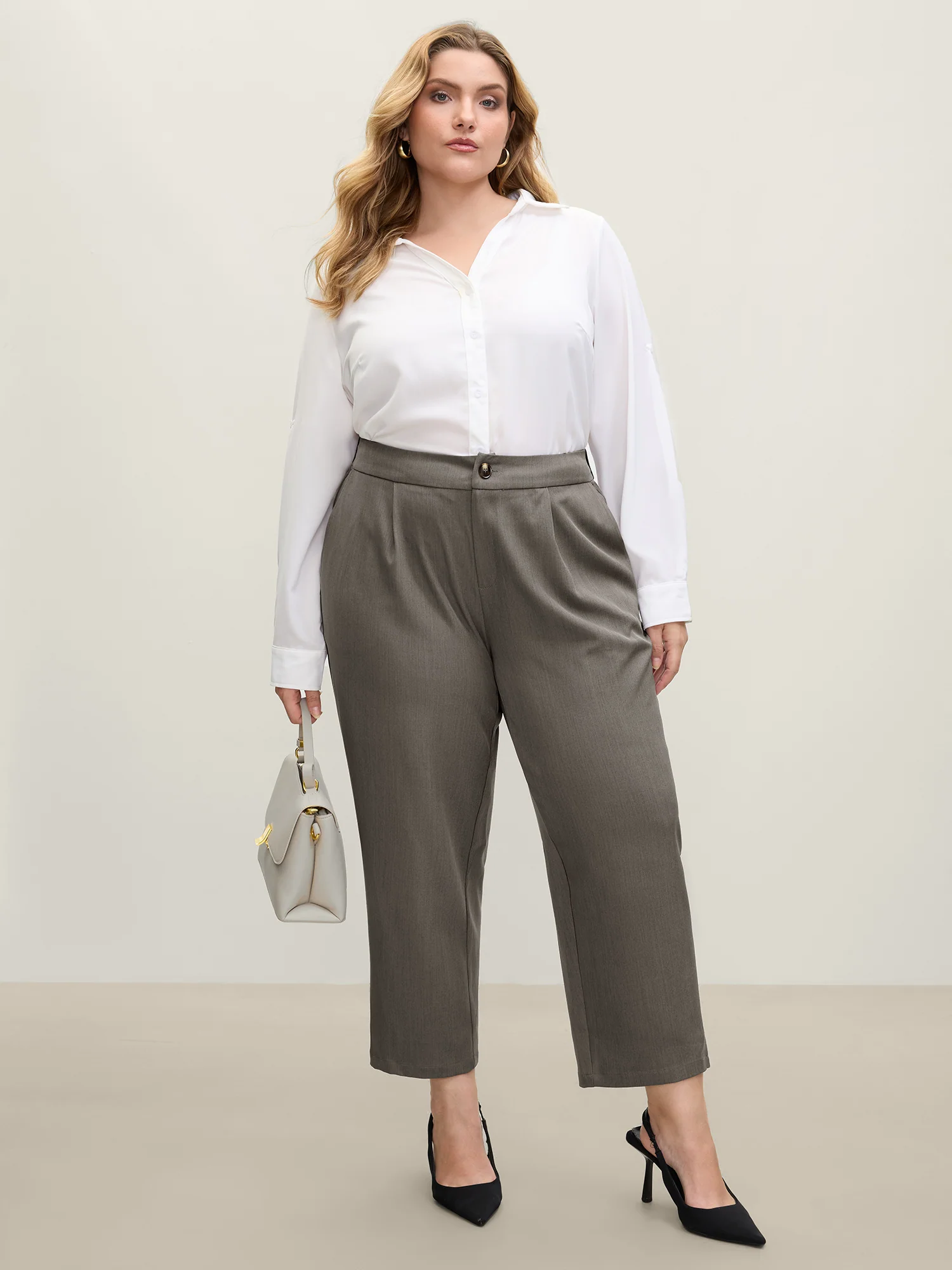 Waist-Cinched Spliced Straight-Leg Pants