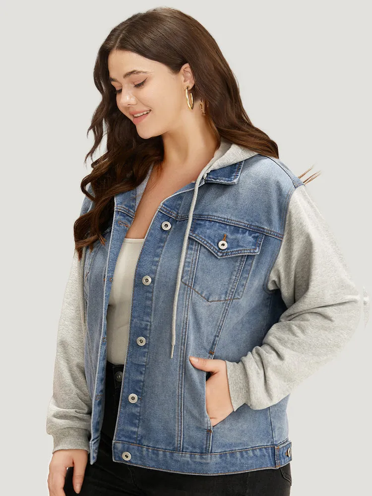 Hooded Patchwork Flap Pocket Denim Jacket