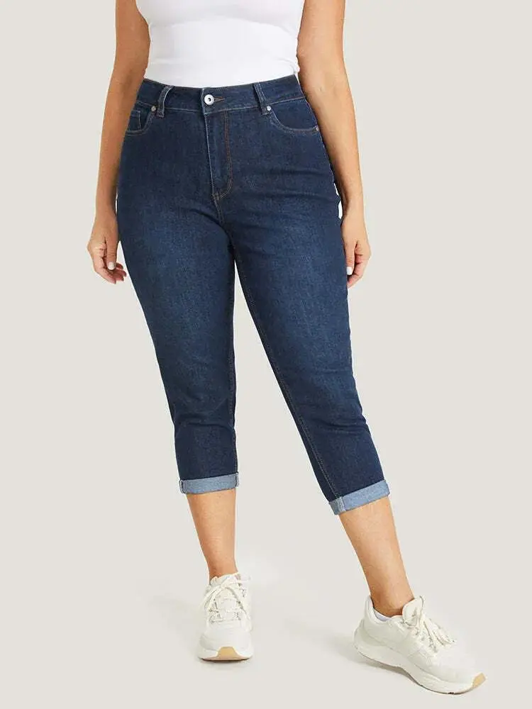 5 Packs-Very Stretchy High Rise Dark Wash Cropped Jeans