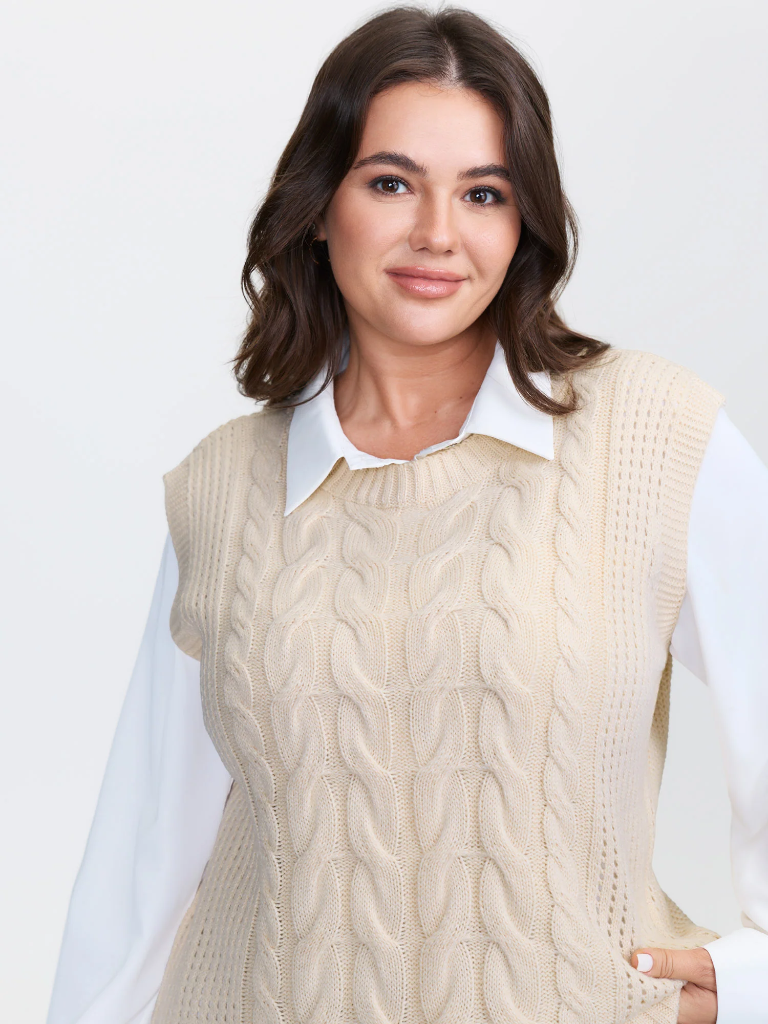 Braided Texture Ribbed Hem Sleeveless Pullover