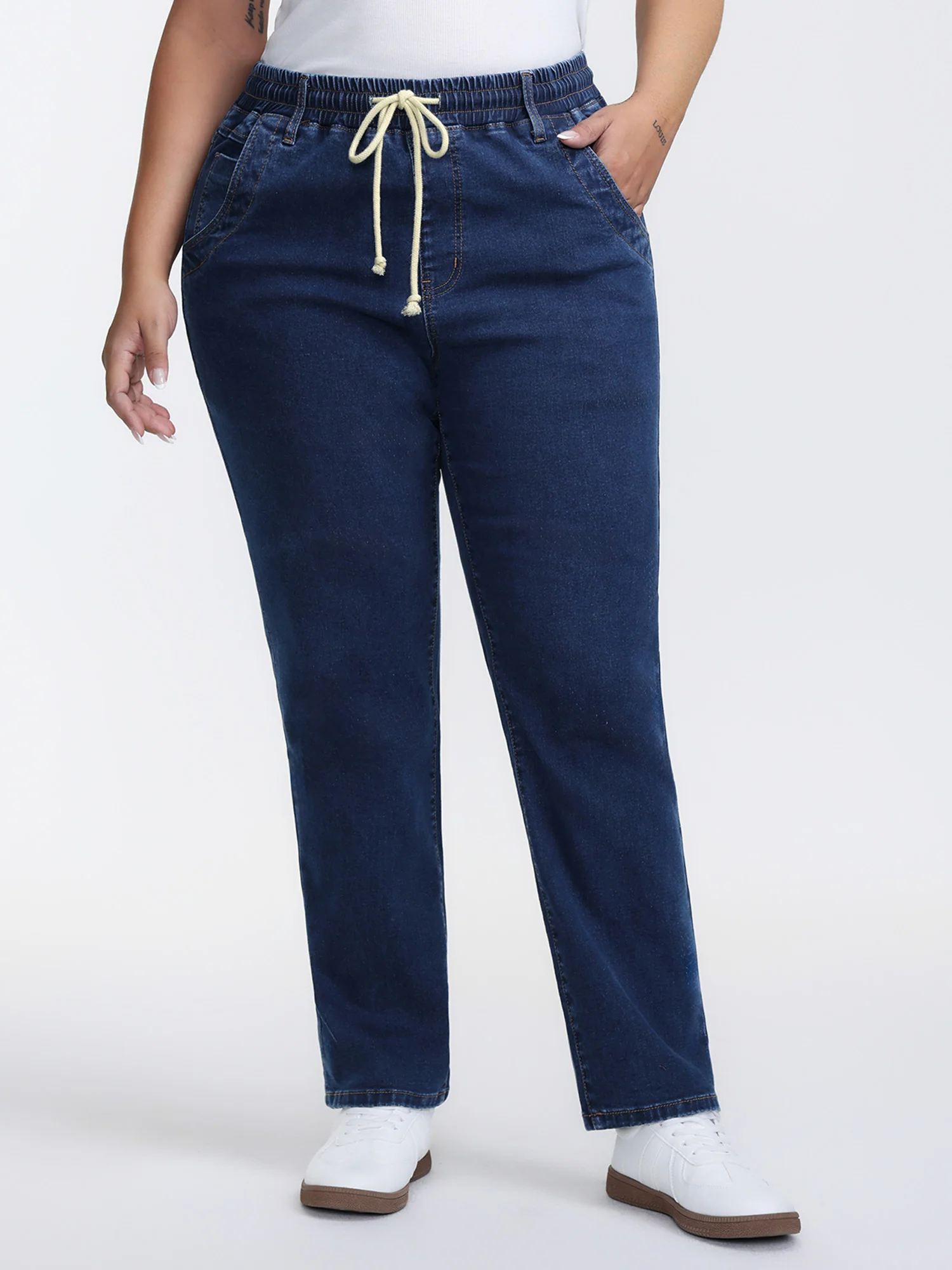 Stretchy Drawstring Waist Straight Leg Jeans