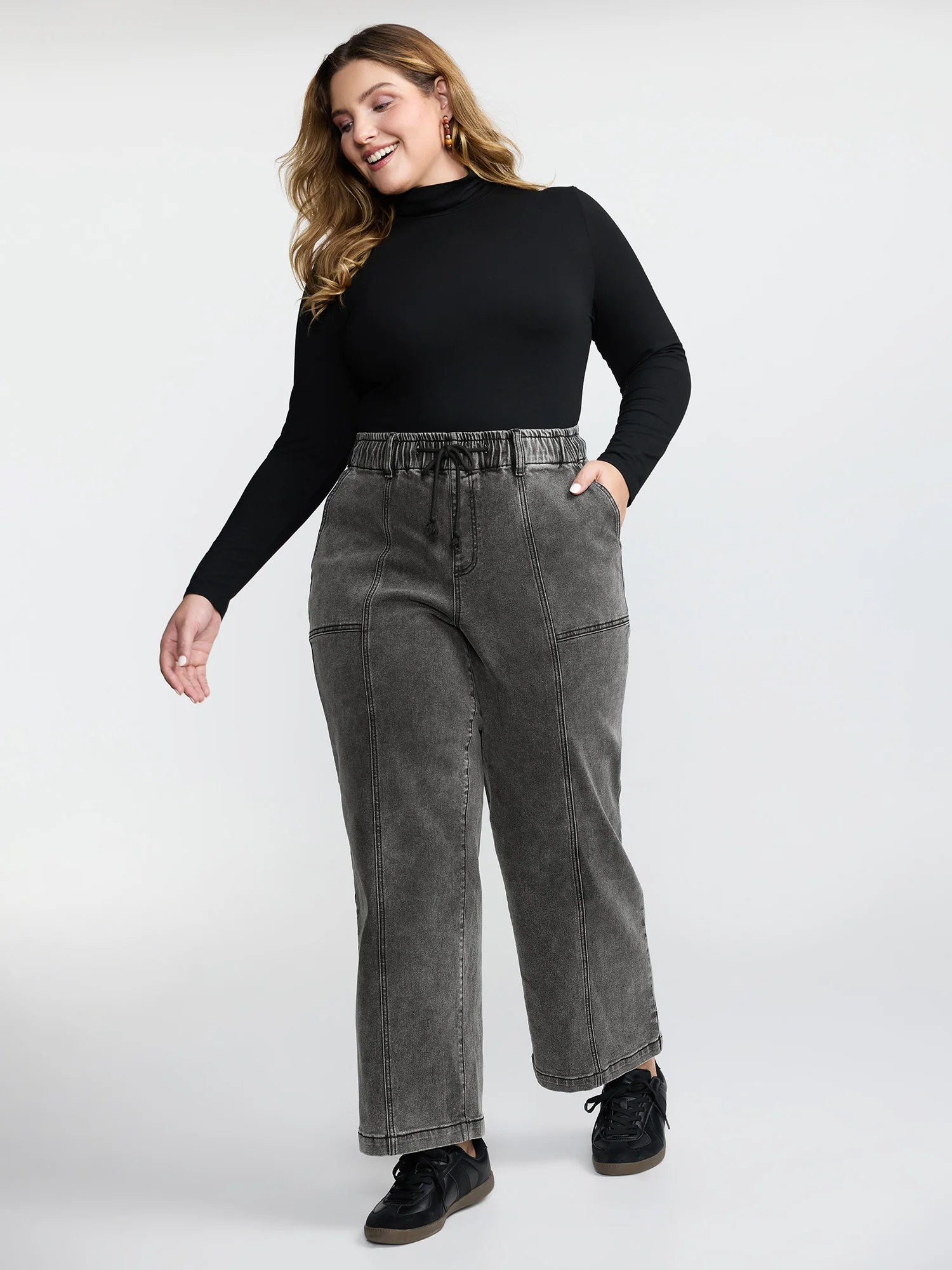 Elastic Waistband Drawstring Straight Jeans