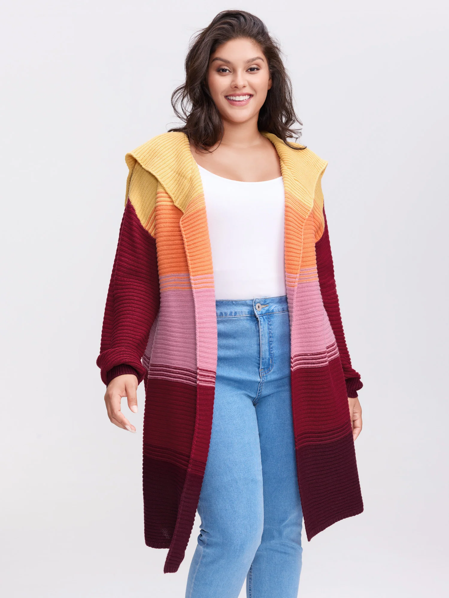 Colorblock Lapel Collar Knit Cardigan
