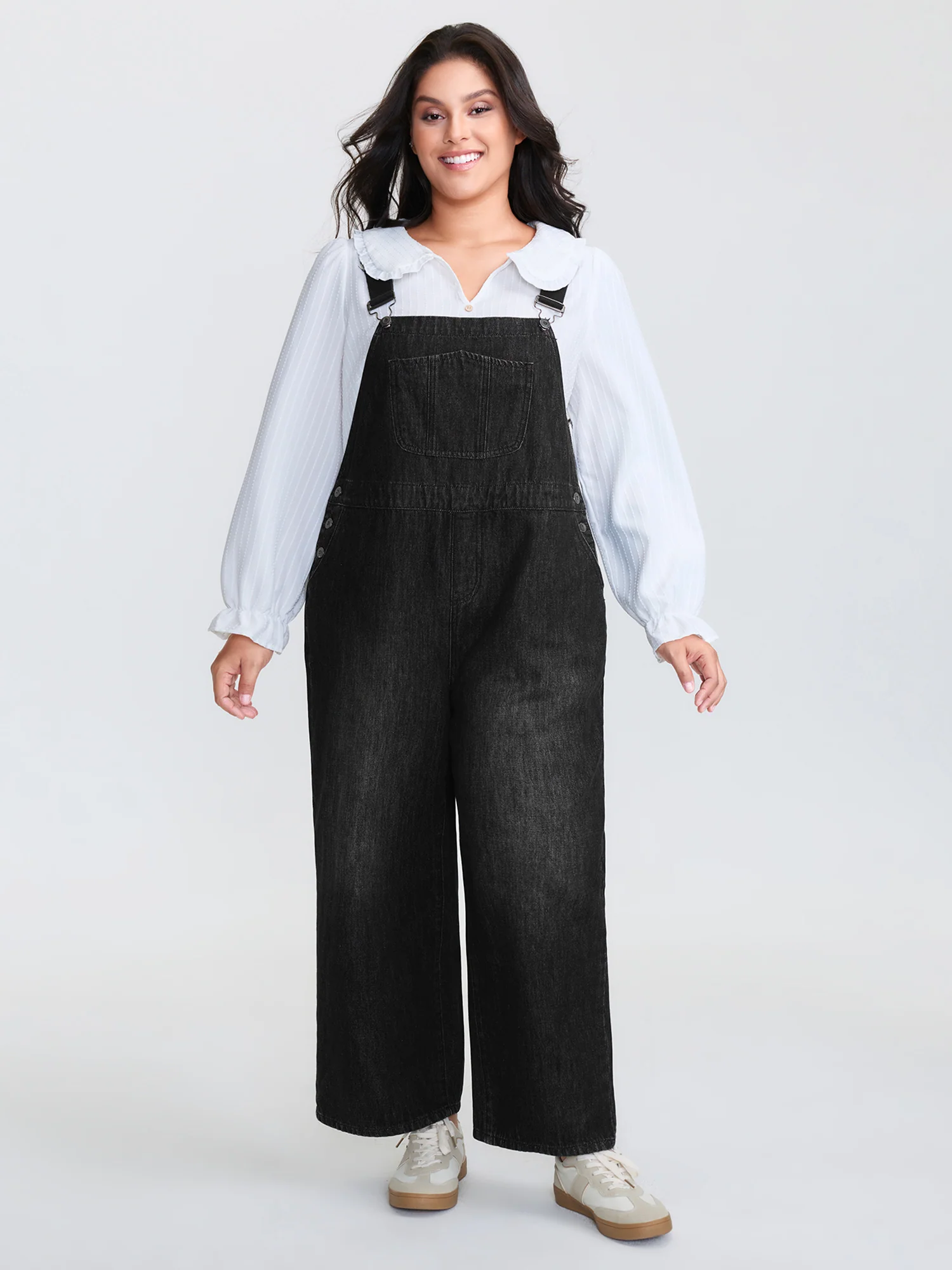Cotton Denim Adjustable Strap Pocketed Jumpsuit