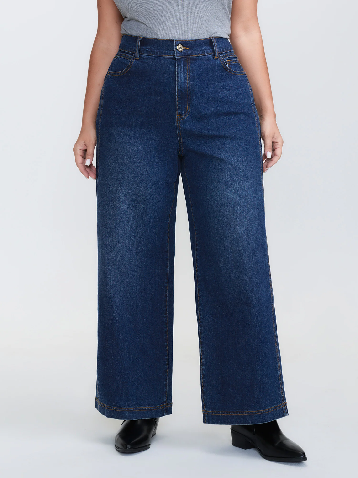Stretchy Waistband Wide-Leg Jeans