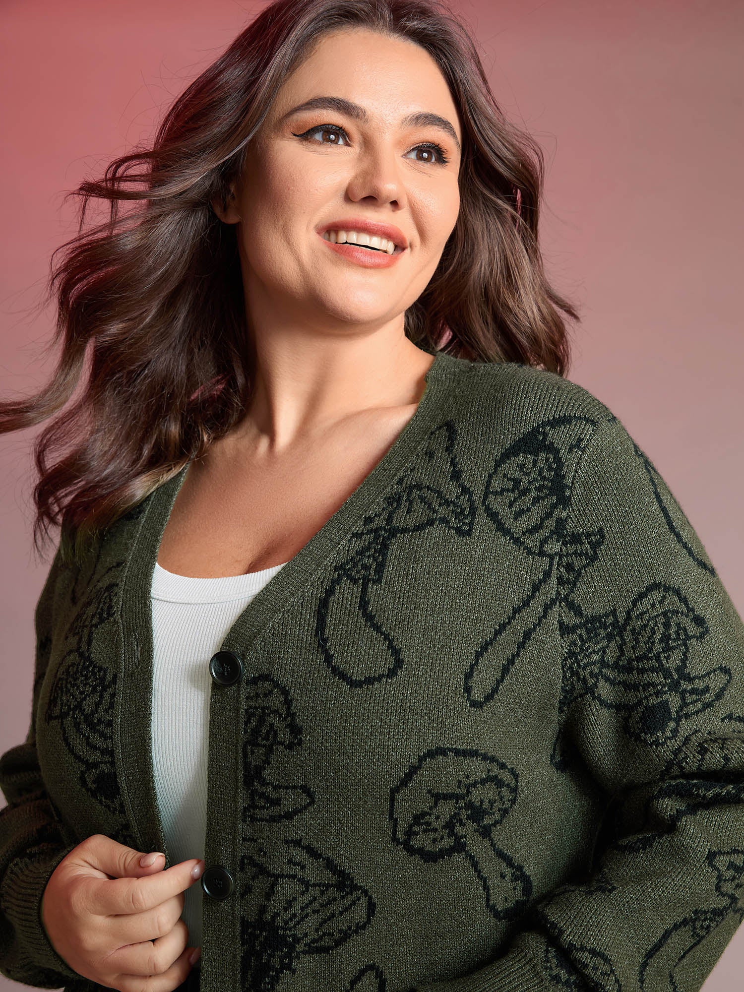 Supersoft Mushroom Print Button-Down Cardigan