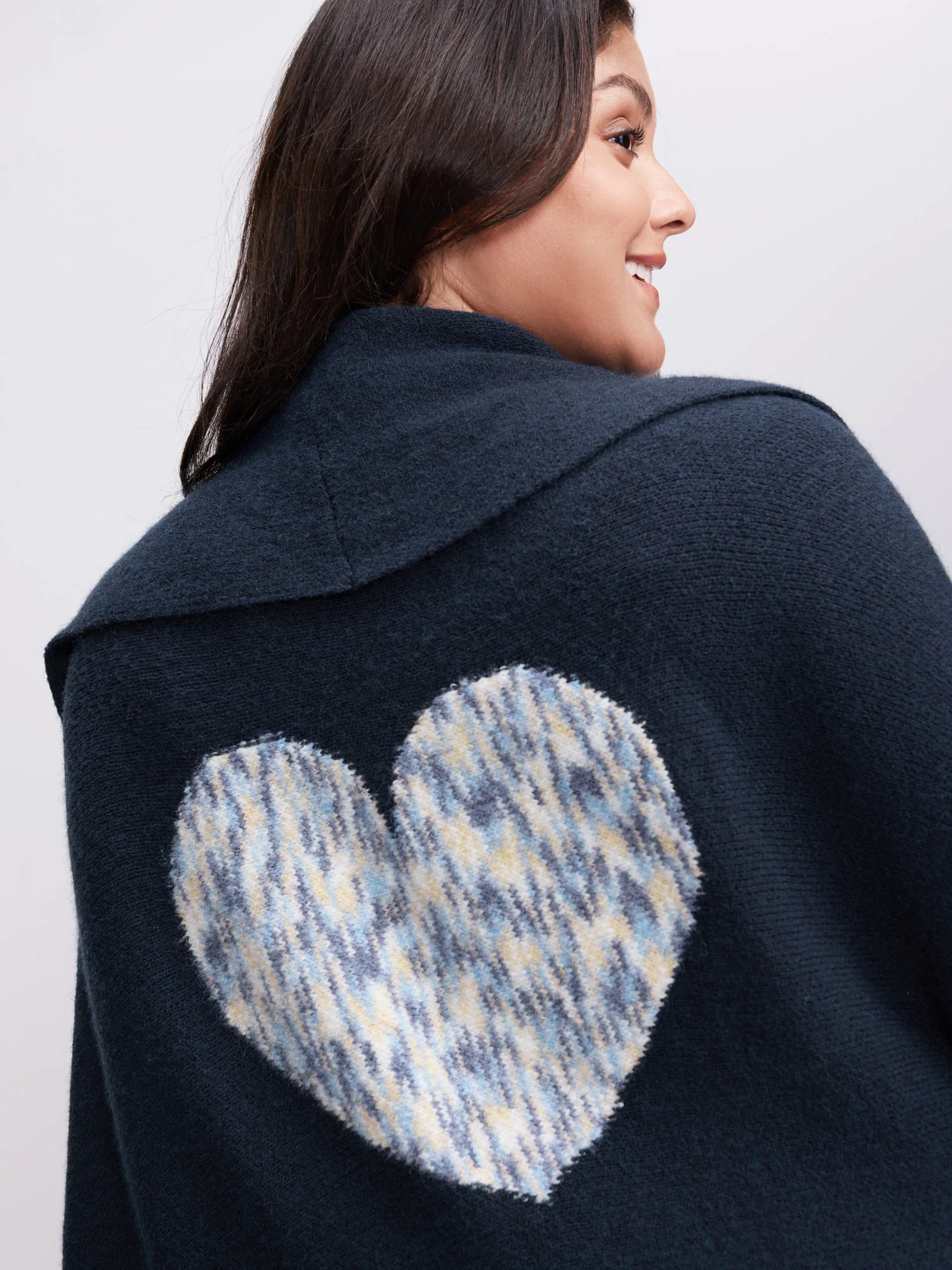 Heart Pattern Flowy Front-Open Knit Cardigan