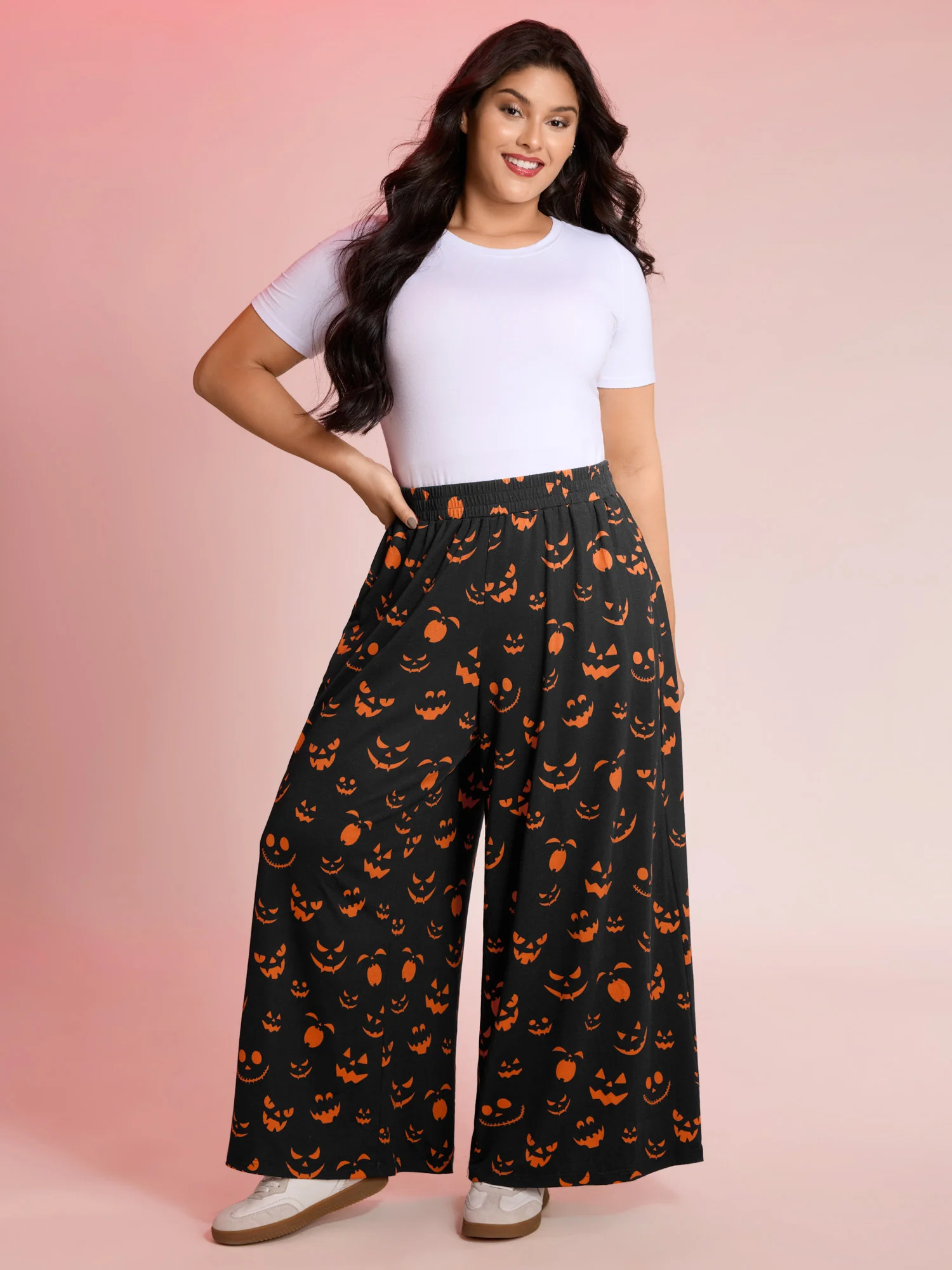 Carved Pumpkin Halloween Wide-Leg Pants