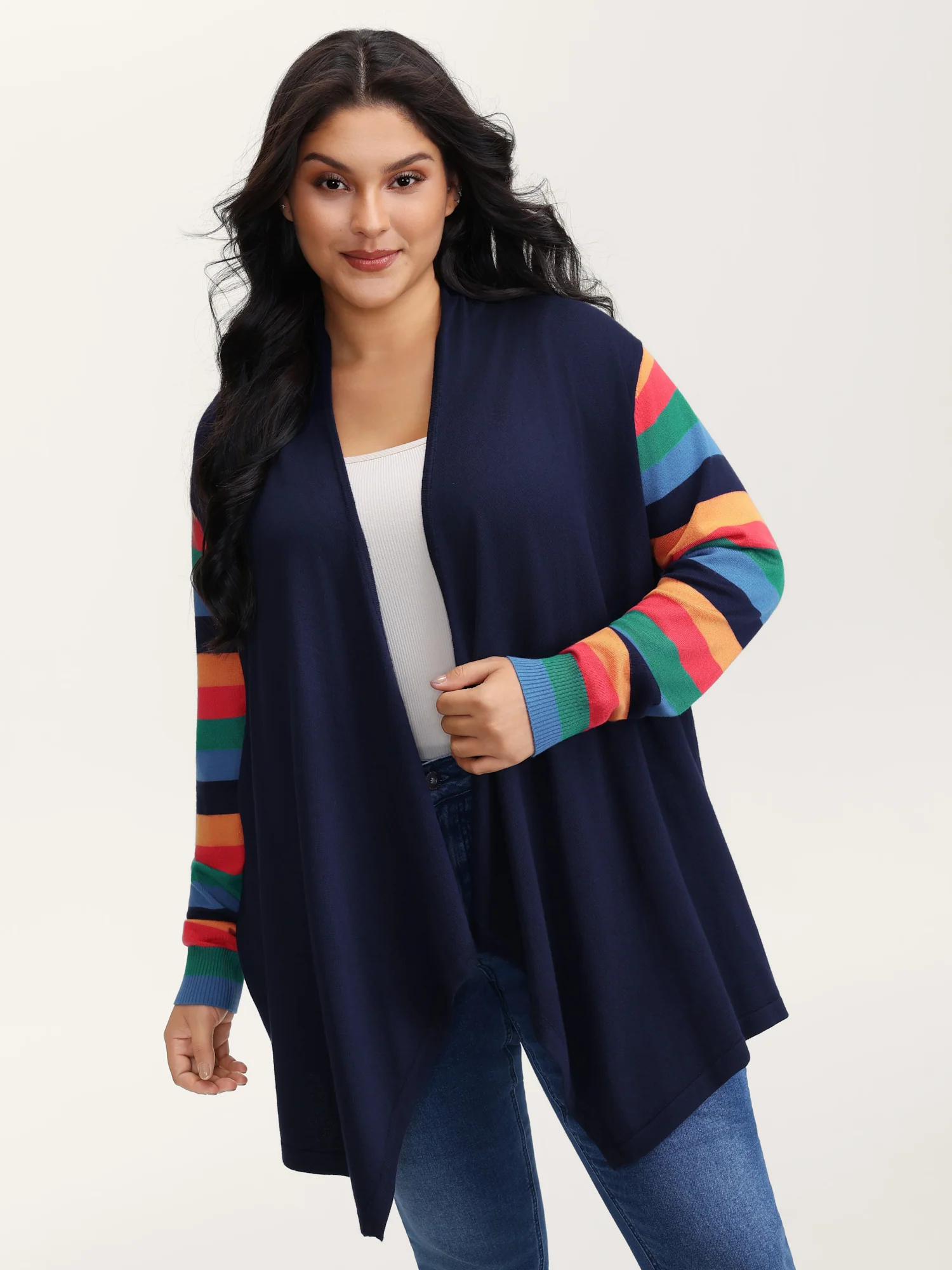 Colorful Stripes Irregular Hem Knit Cardigan
