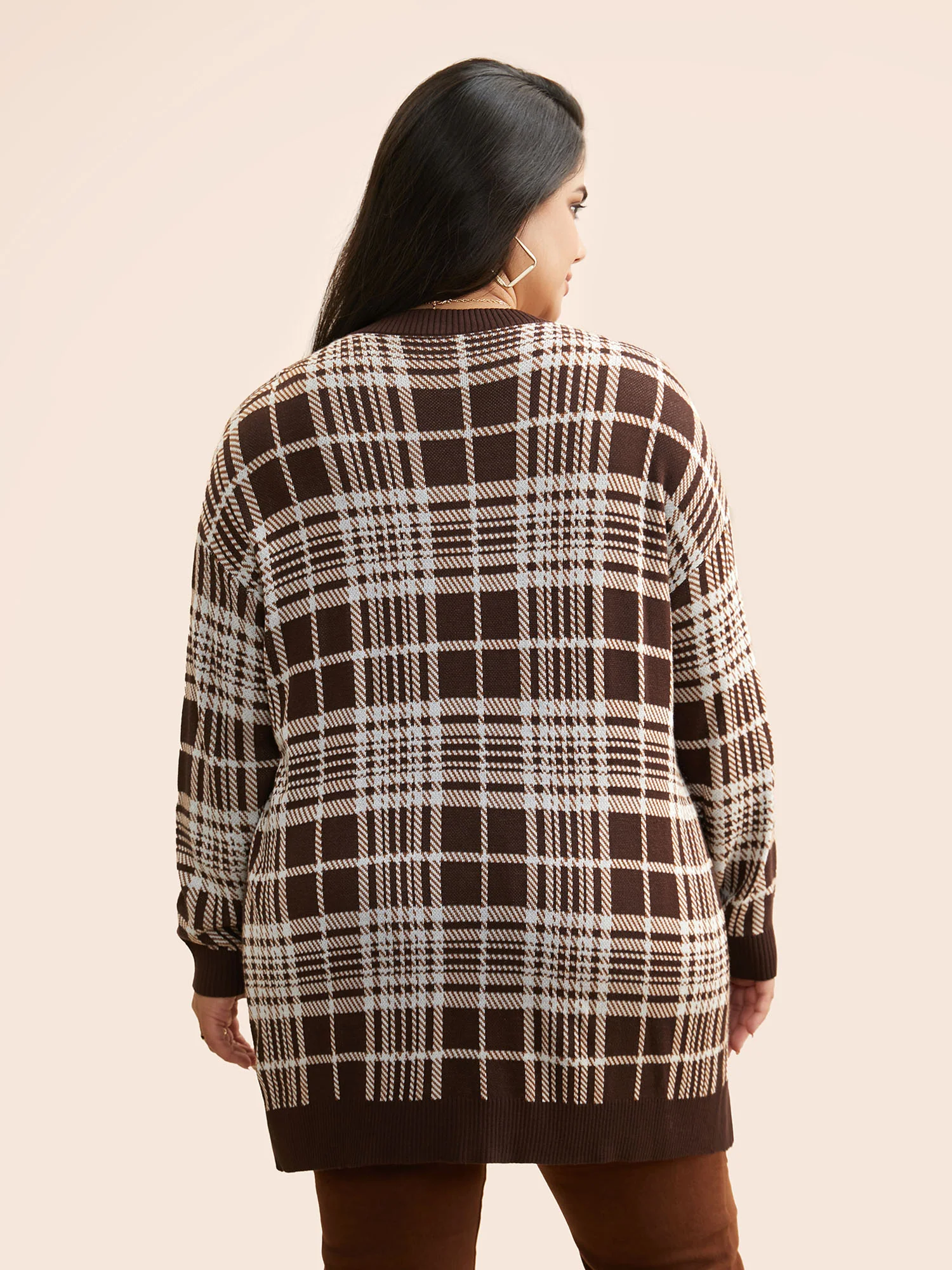 Plaid Open Front Patch Pocket Cardigan