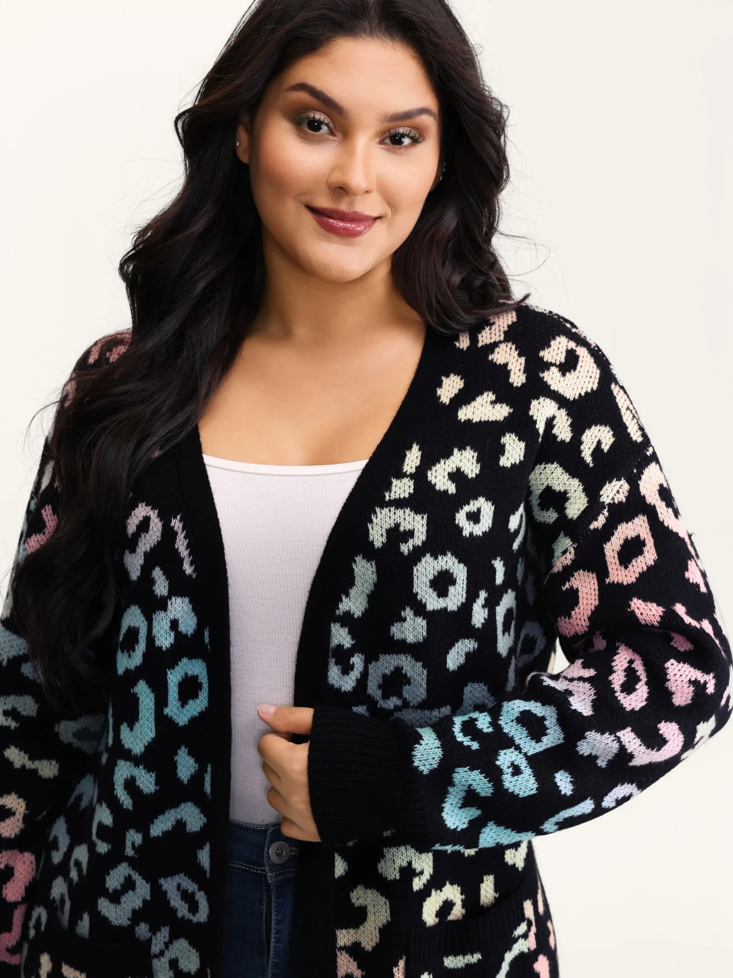 Leopard Colorful Print Open-Front Cardigan