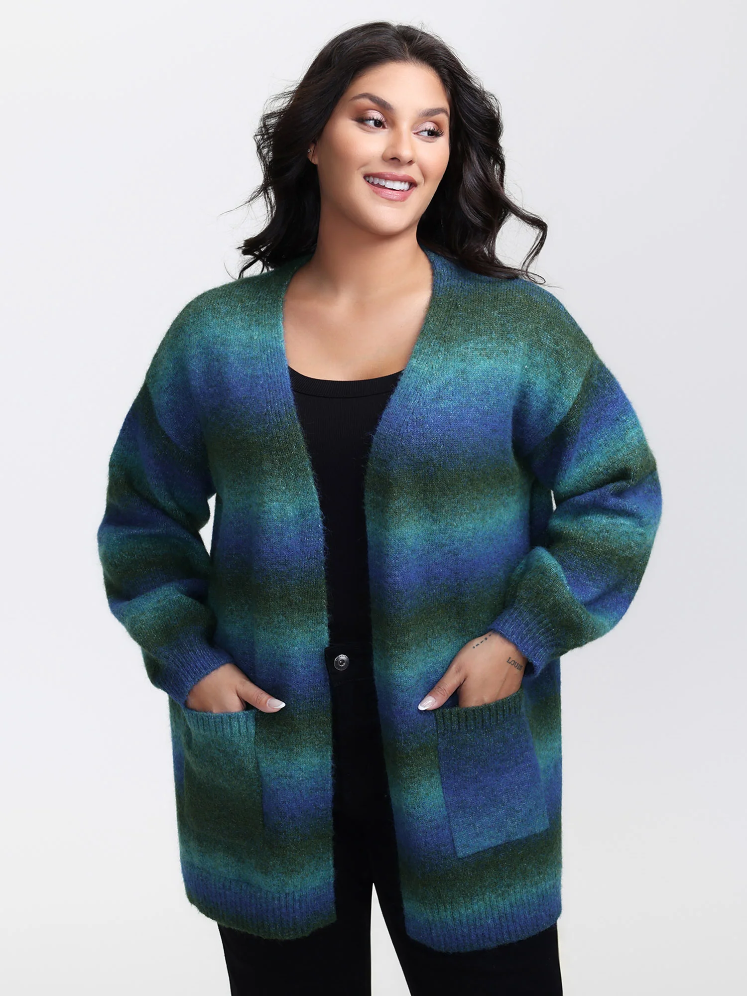 Heather Pockets Open-Front Knit Cardigan