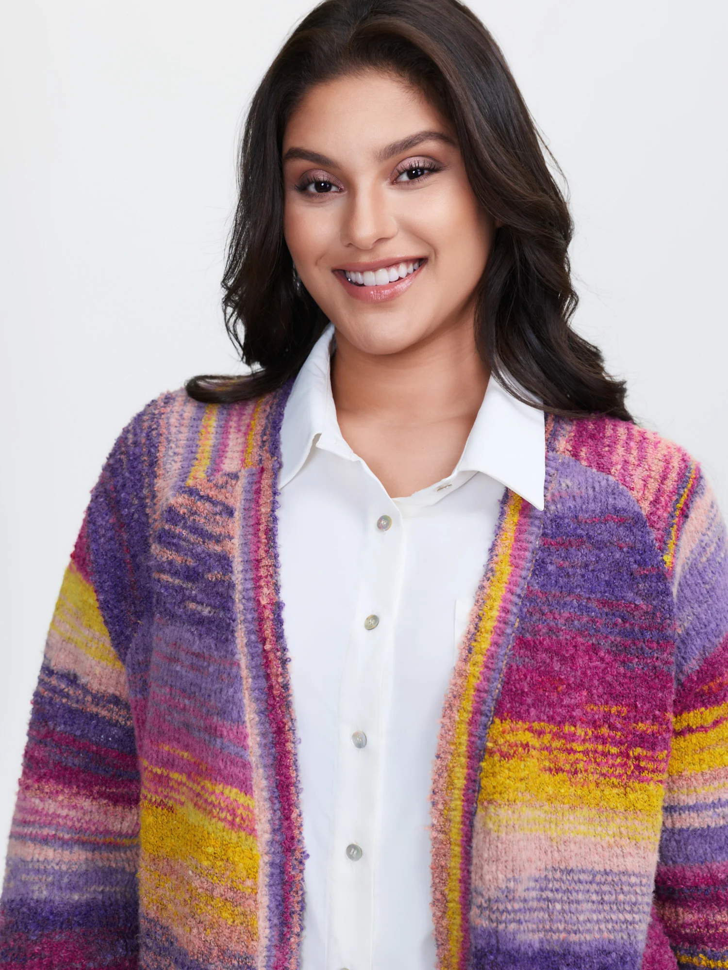 Color Gradient Textured Open-Front Knit Cardigan
