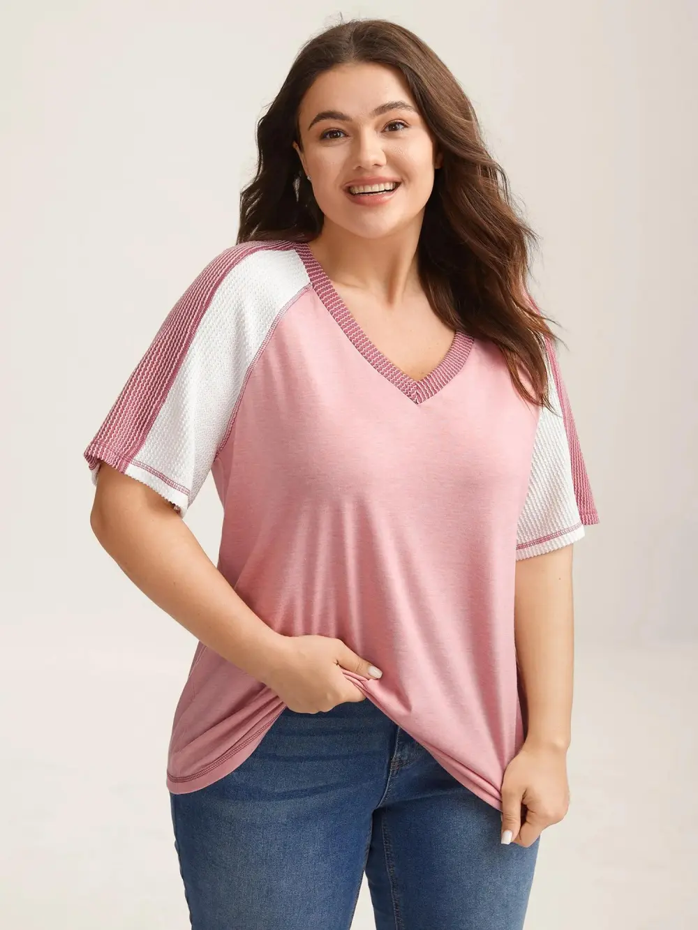 Color Contrast Textured Raglan Sleeve T-Shirt