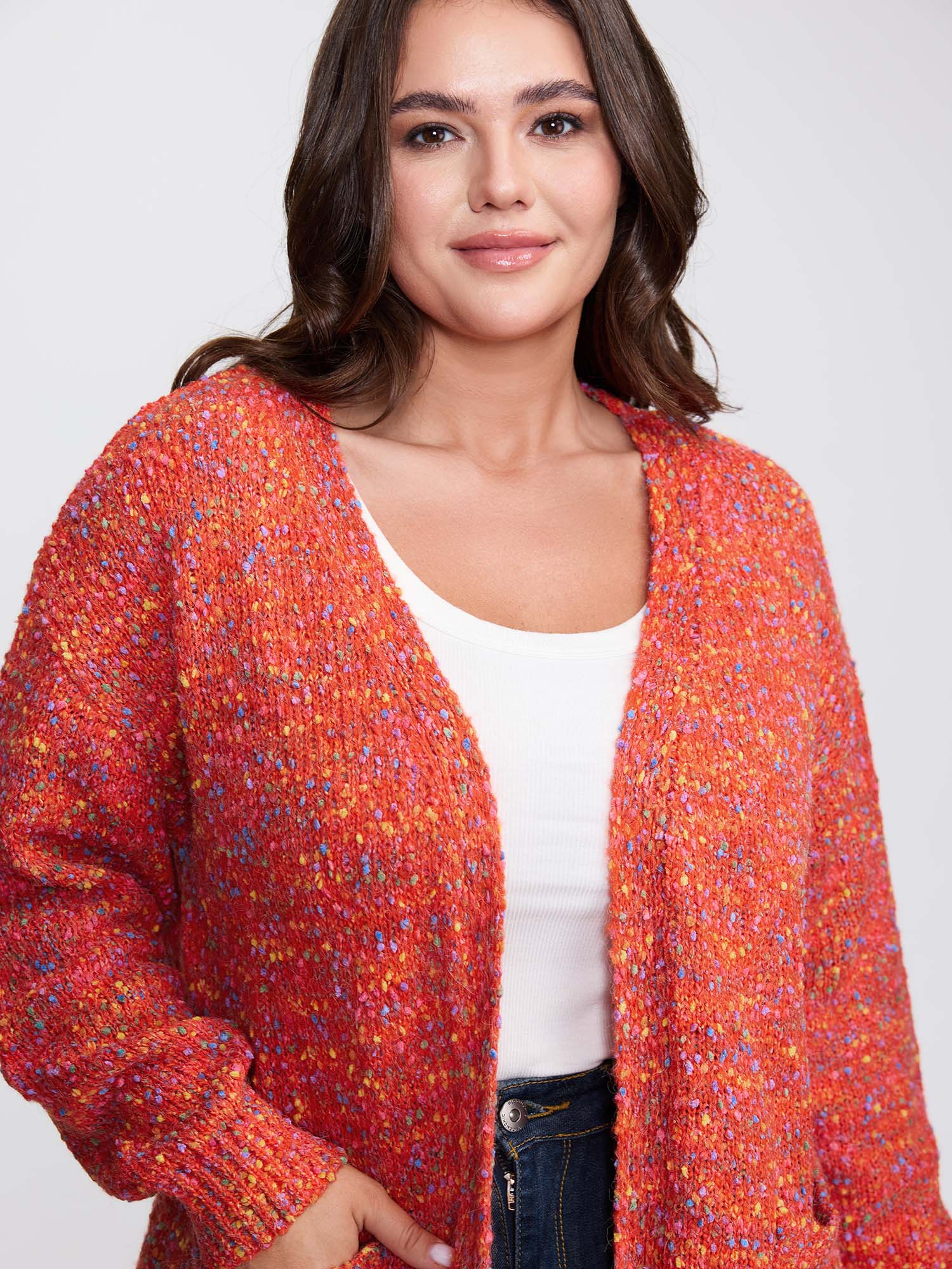 Speckled Textured Pockets Knit Cardigan