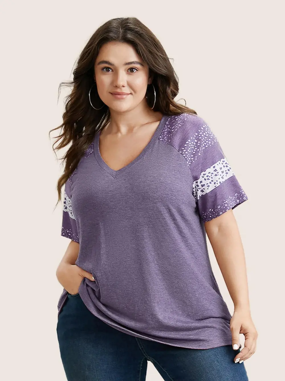 Ditsy Floral Colorblock Contrast Raglan Sleeve T-Shirt