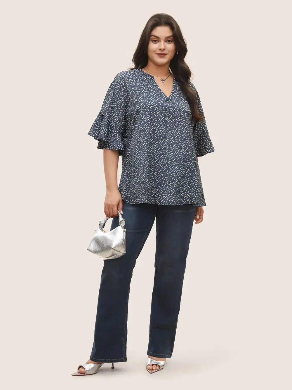 Leopard Print V Neck Ruffle Sleeve Blouse