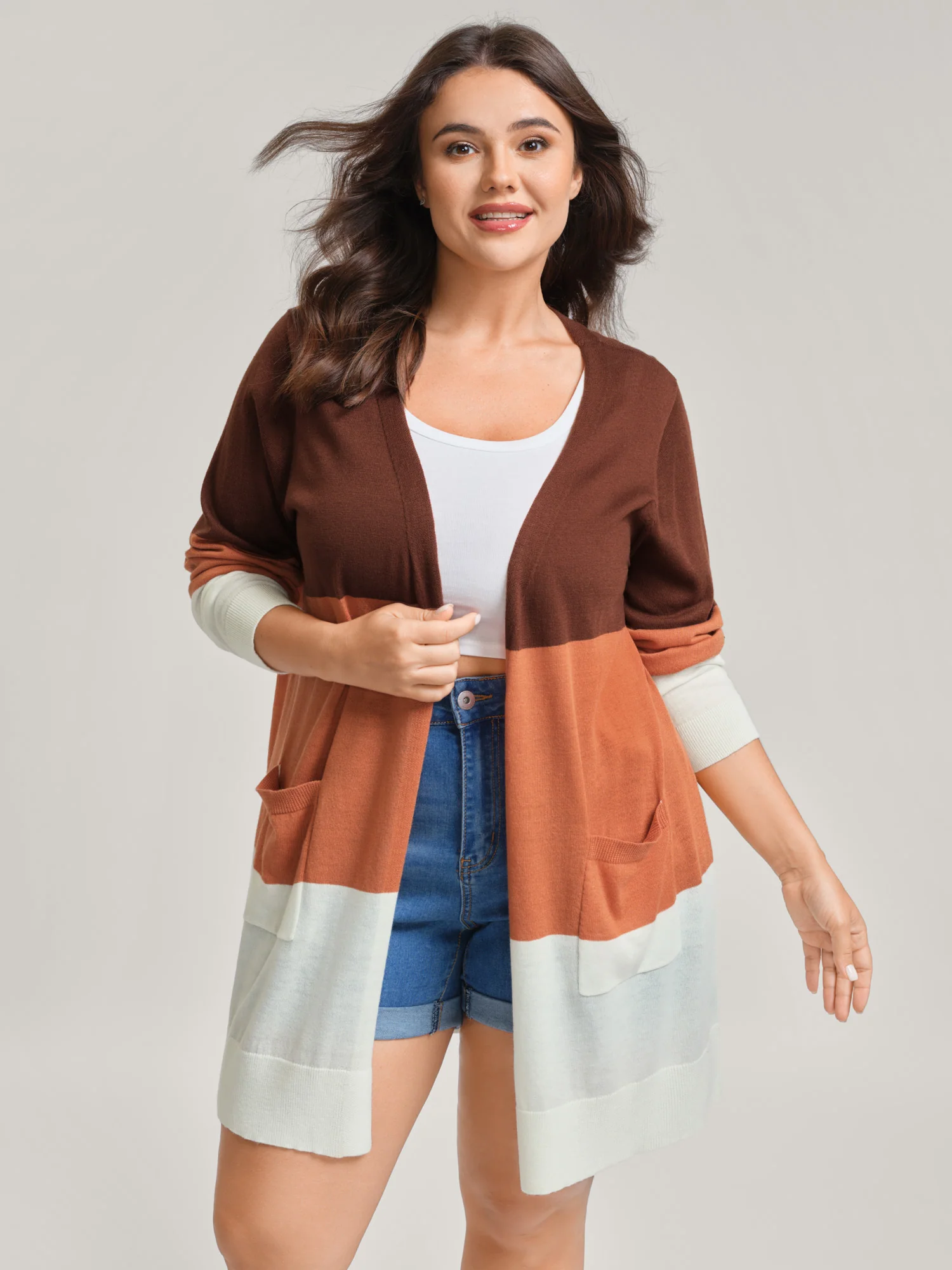 Supersoft Color Block Front-Open Lightweight Cardigan