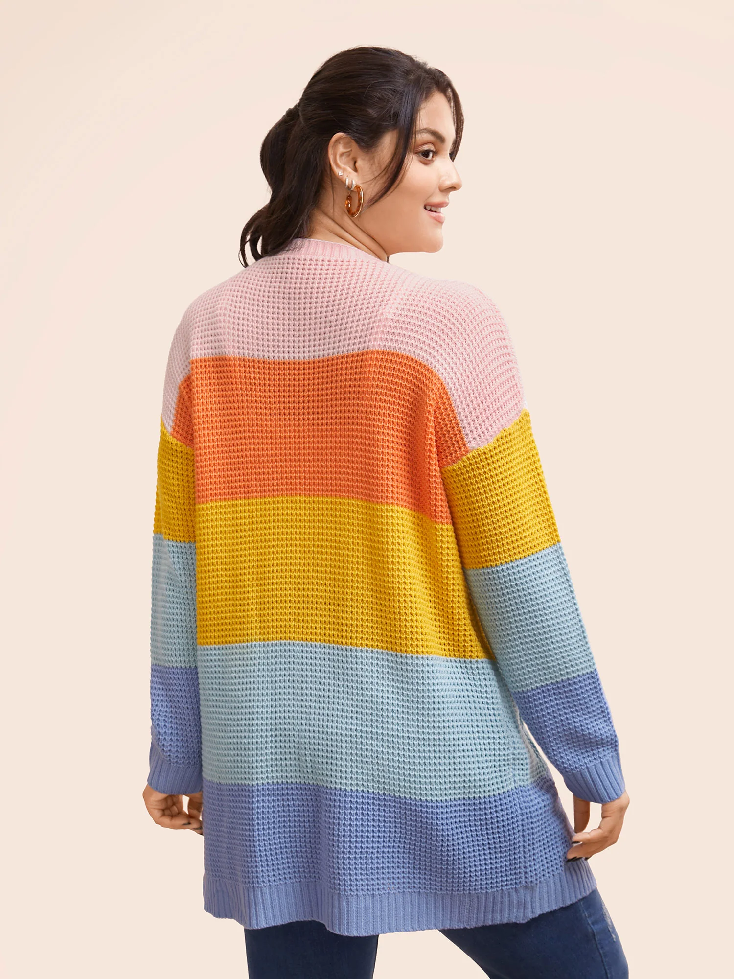 Colorblock Contrast Drop Shoulder Pocket Cardigan
