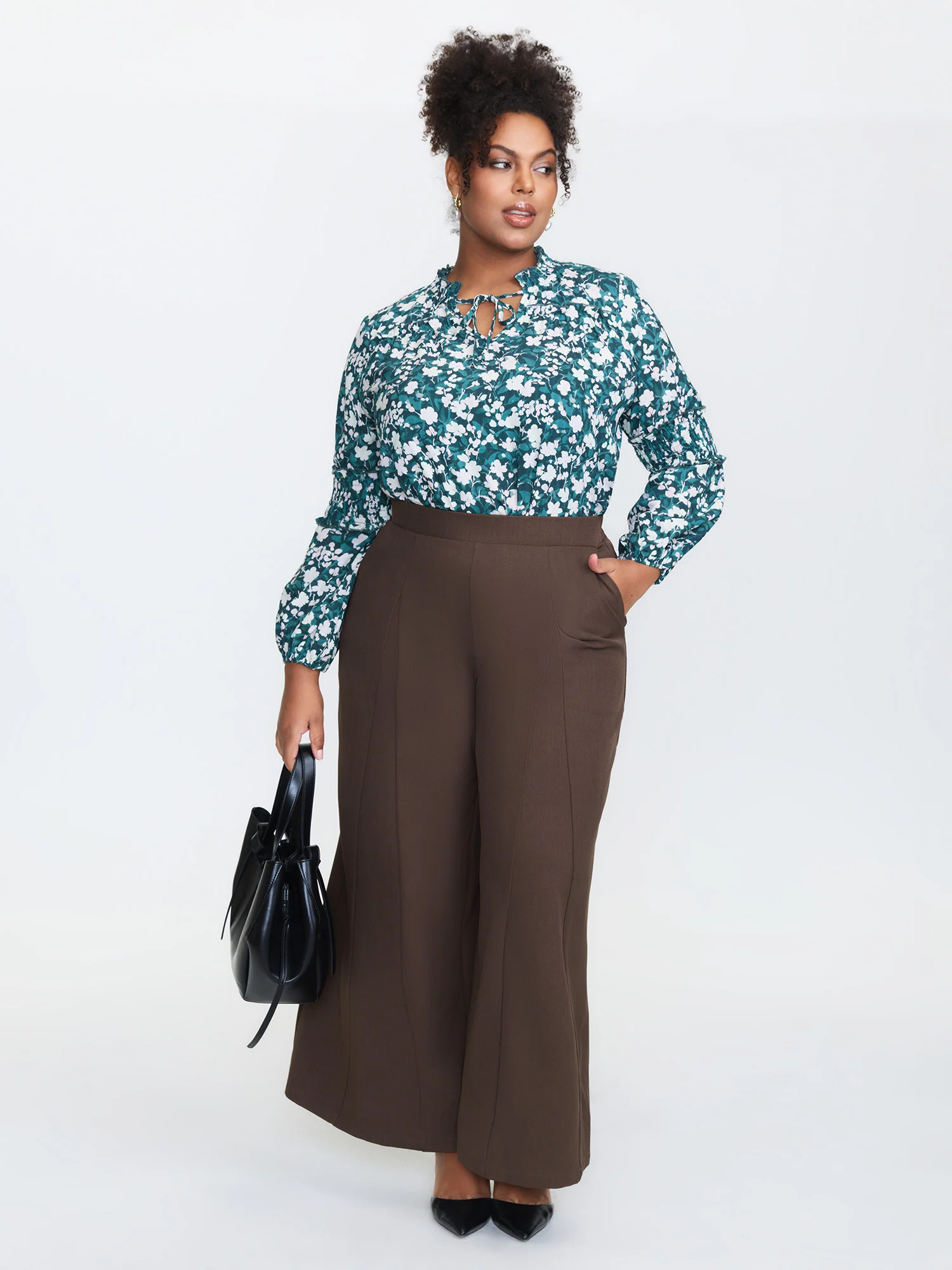 Side Seam Pockets Stretchy Waist Wide-Leg Pants