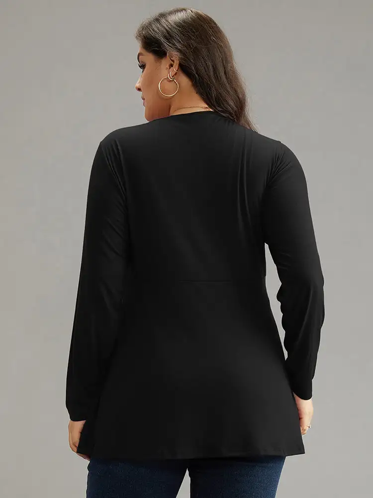 Solid Crossover V Neck Ruffle Hem T-Shirt