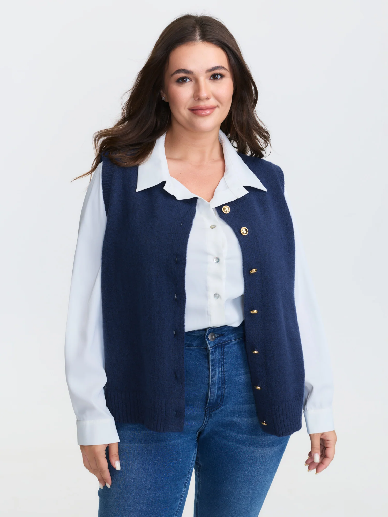 Metallic Button Detail Knit Vest