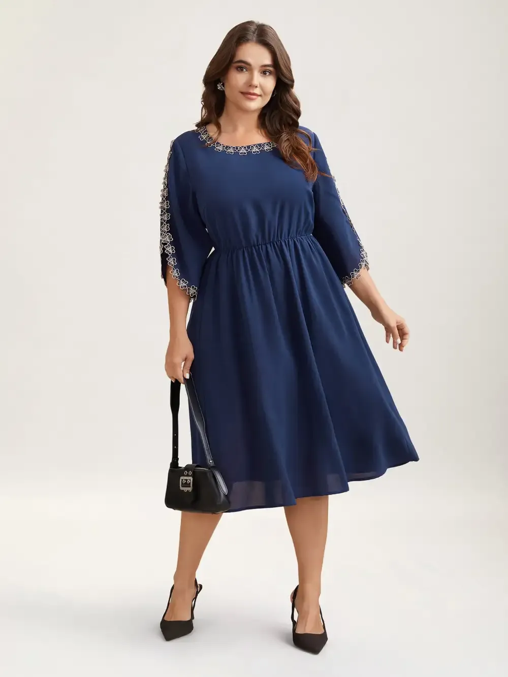 Lace Detail Trumpet Sleeve Midi Dress