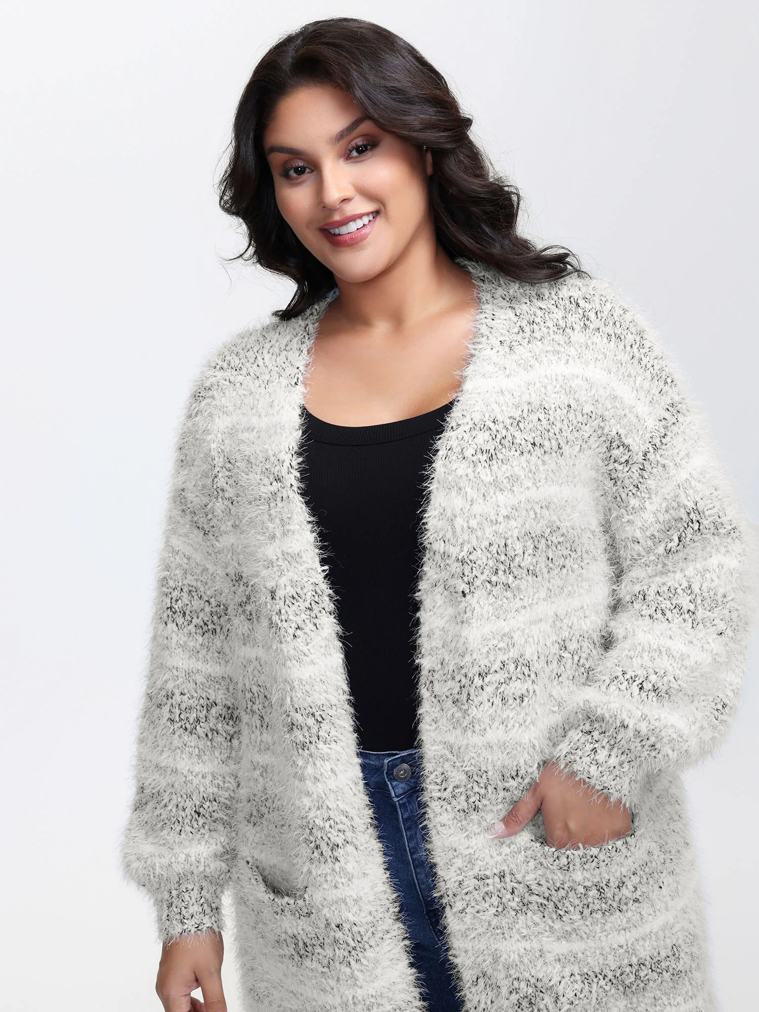 Plush Textured Striped Knit Cardigan