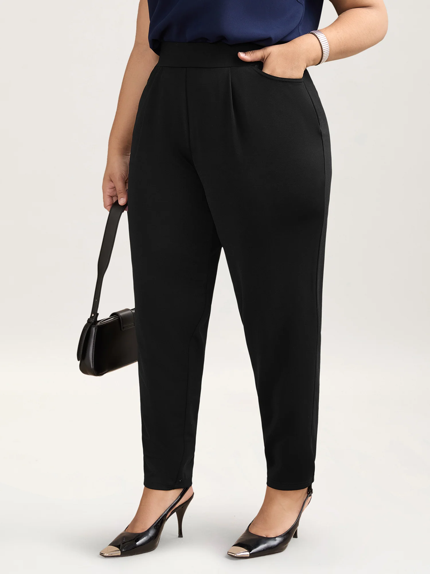 Pleated Stretchy Waist Skinny-Fit Pants