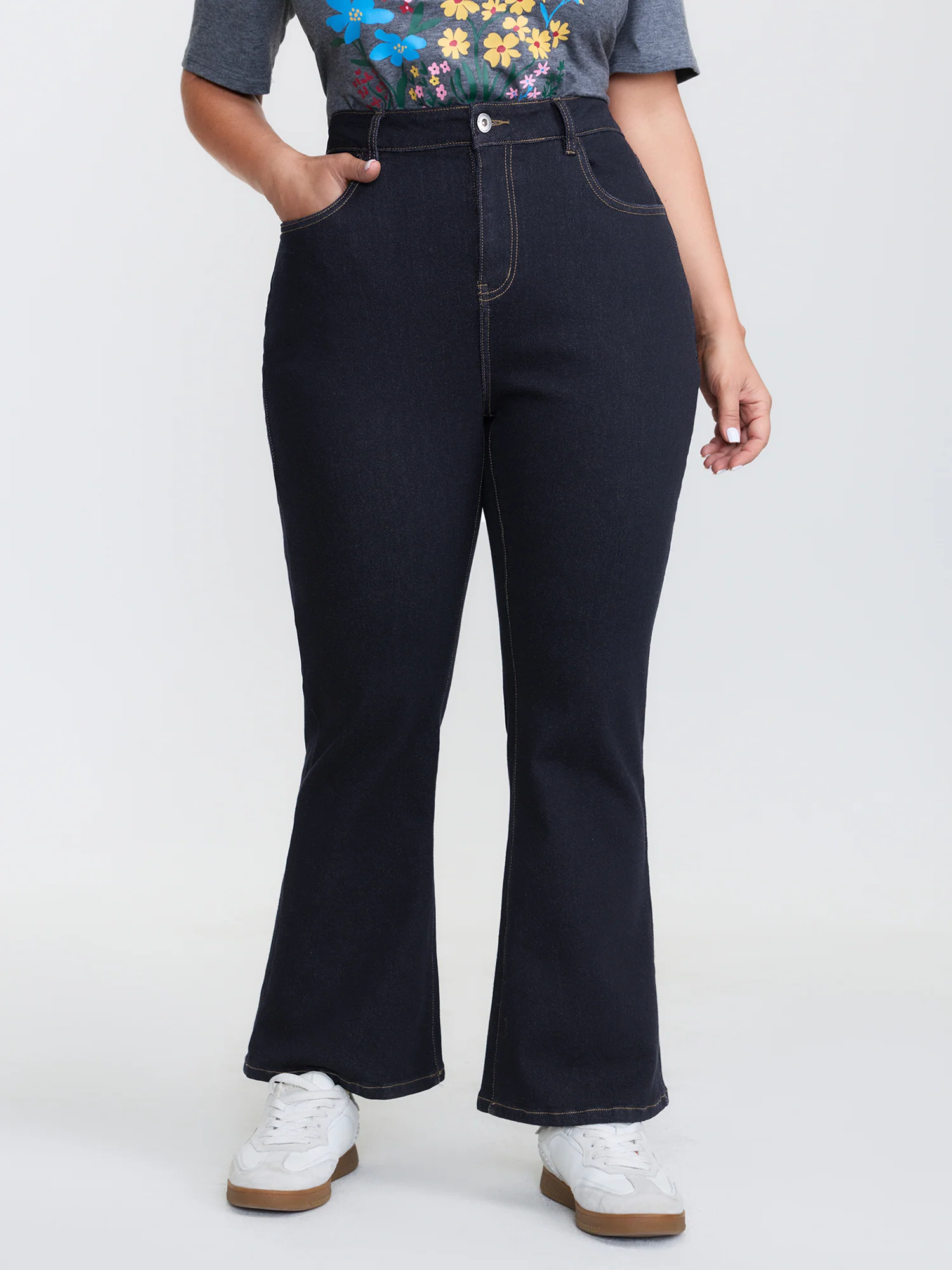 Supersoft Stretchy Mid-Rise Flared Hem Jeans