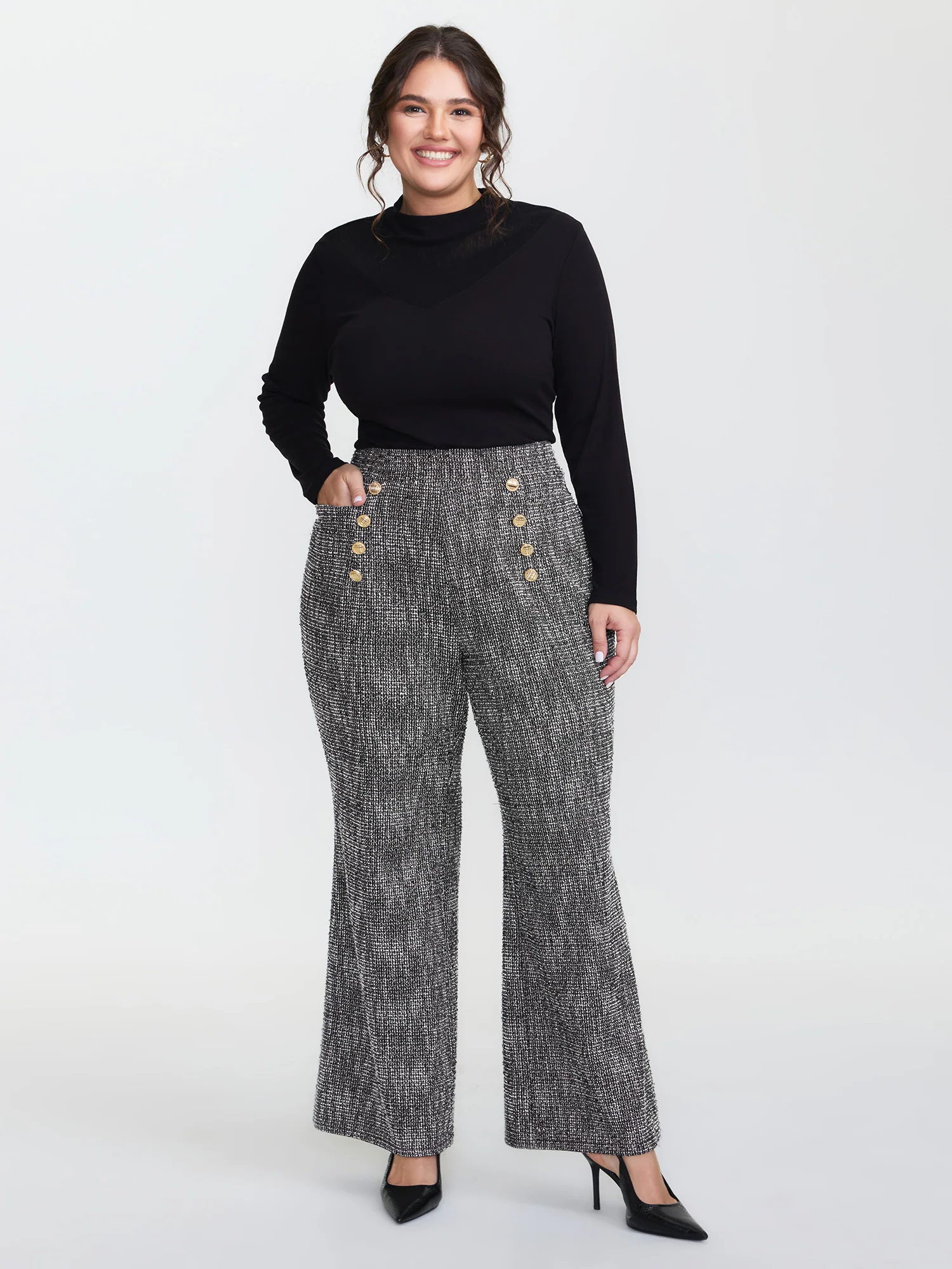 Tweed Metal Buttons Detail Pants