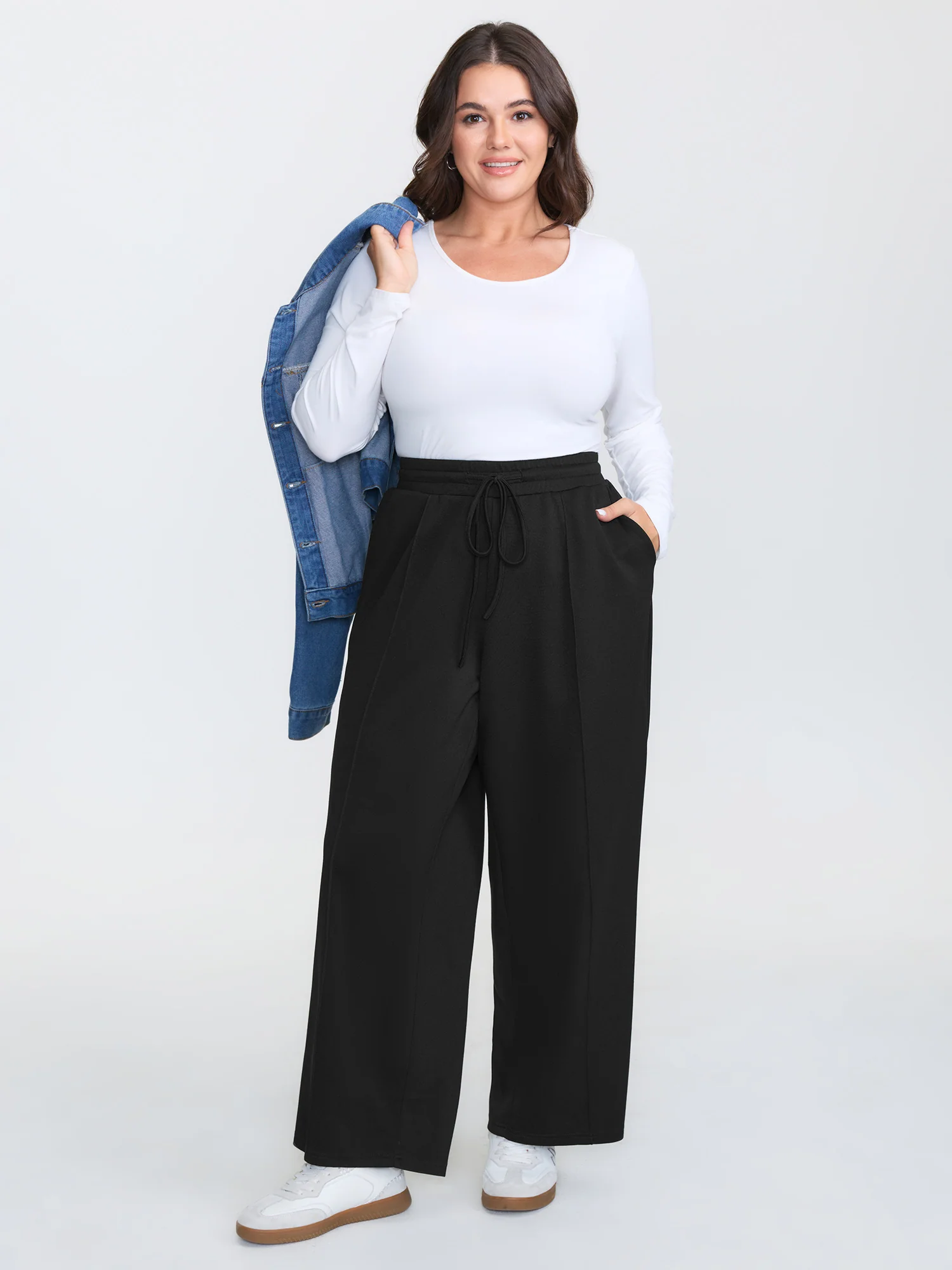 Stretchy Waist Pockets Drawstring Pants