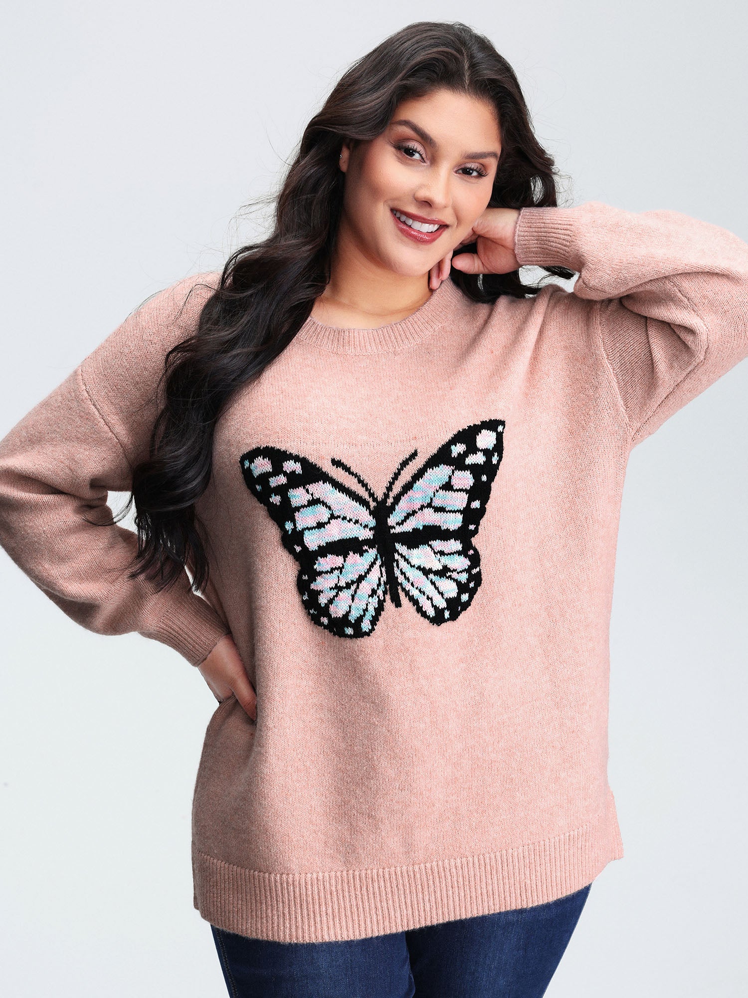 Butterfly Pattern Jacquard Pullover