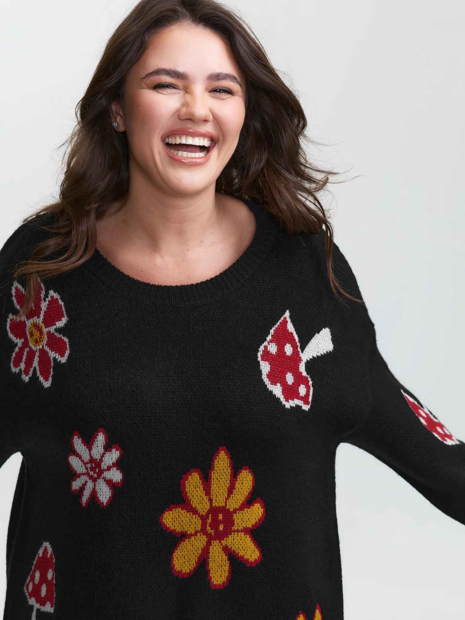 Floral Mushroom Print Jacquard Pullover