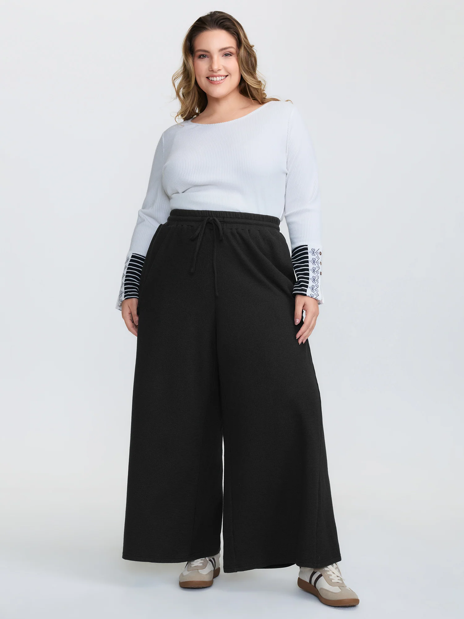 Adjustable Drawstring Wide-Leg Pants
